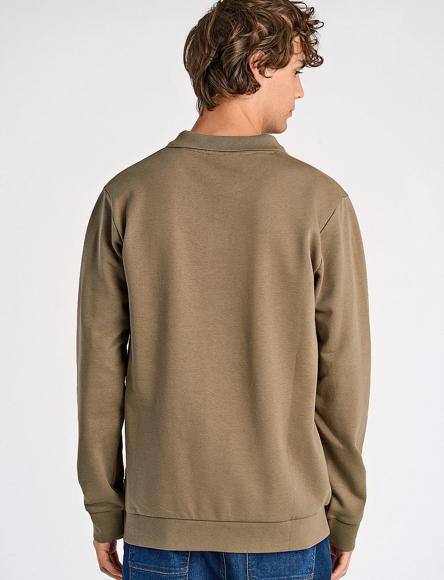 Lindbergh - Jersey split neck w. collar L/ - langärmelig - dk stone - 3