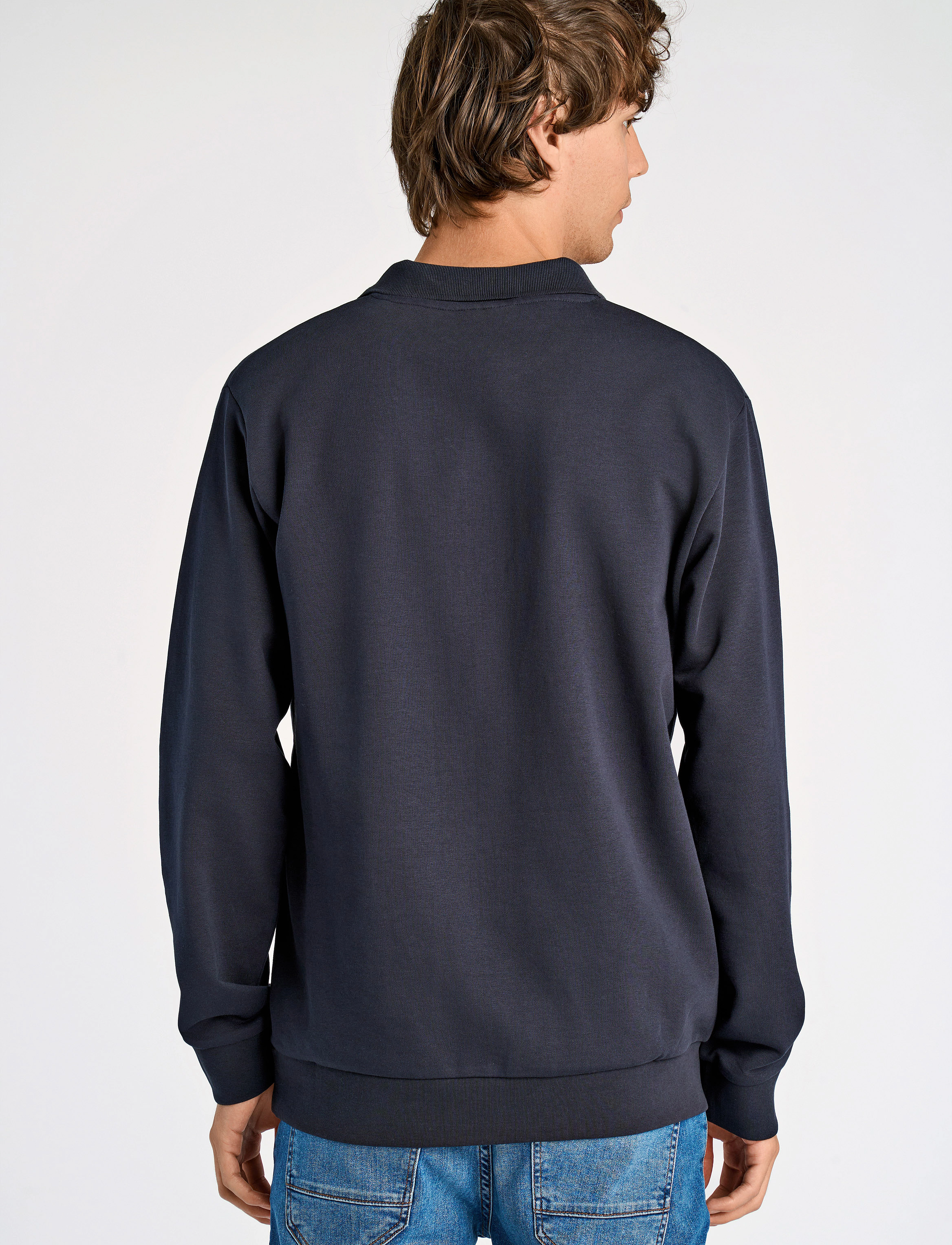 Lindbergh - Jersey split neck w. collar L/ - sweatshirts - navy - 3