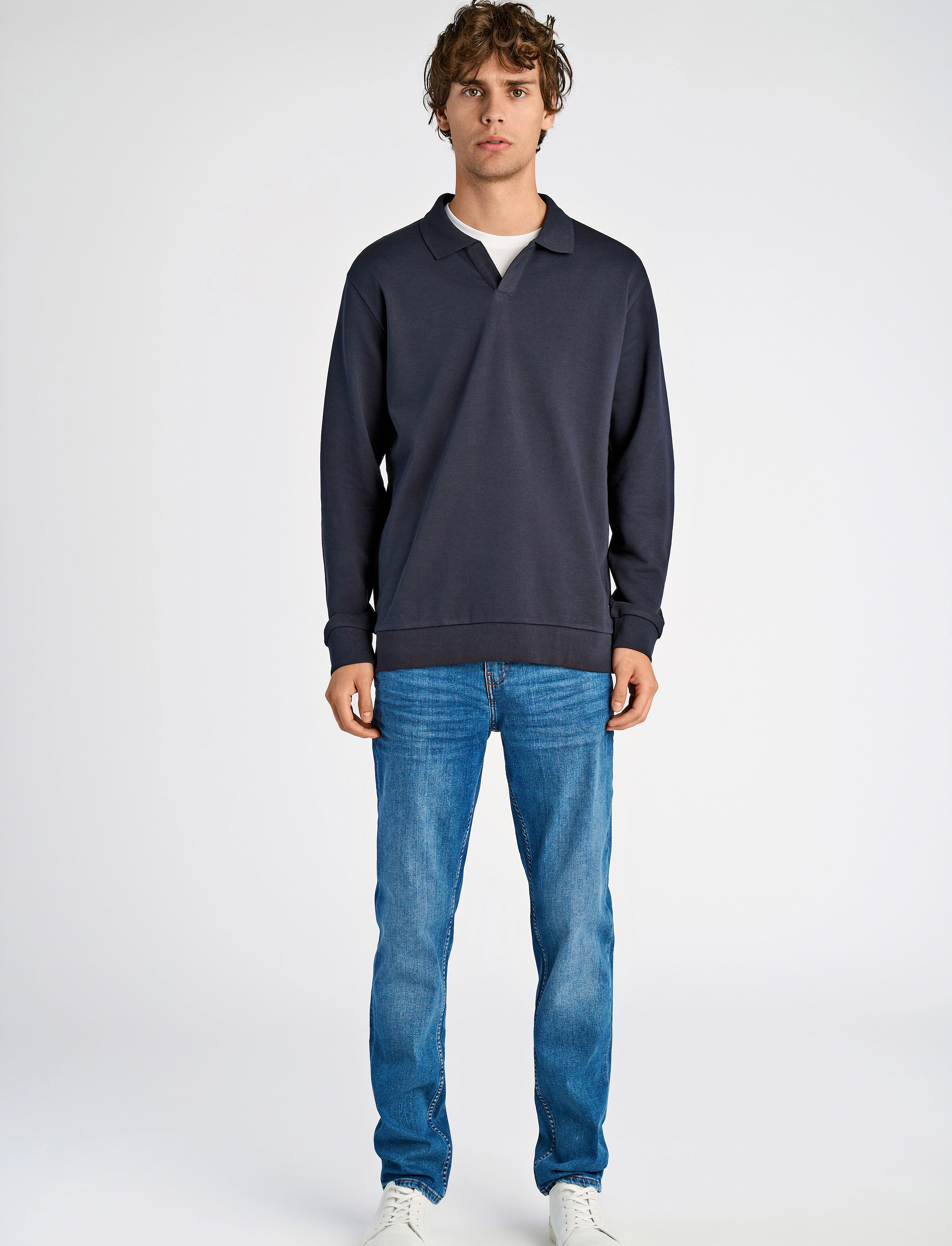Lindbergh - Jersey split neck w. collar L/ - sweatshirts - navy - 4