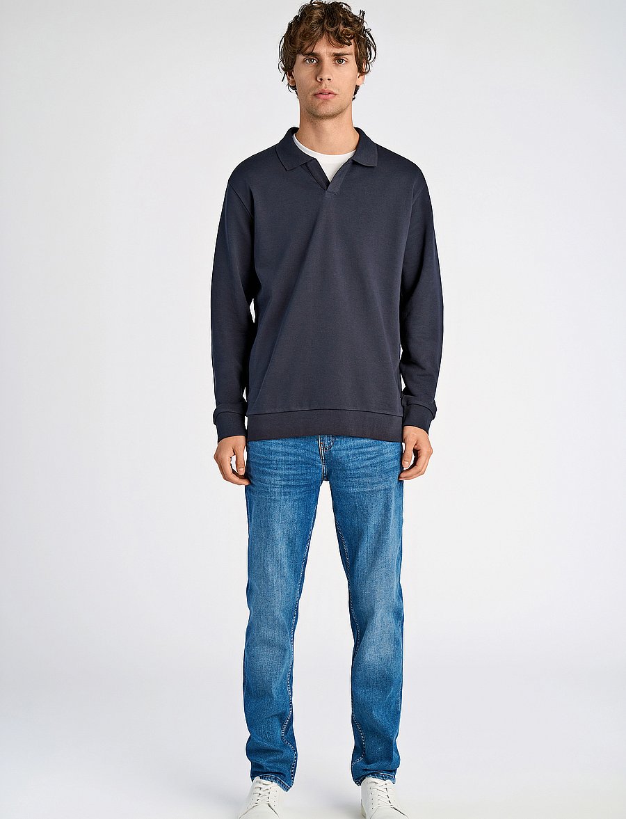 Lindbergh - Jersey split neck w. collar L/ - langärmelig - navy - 4