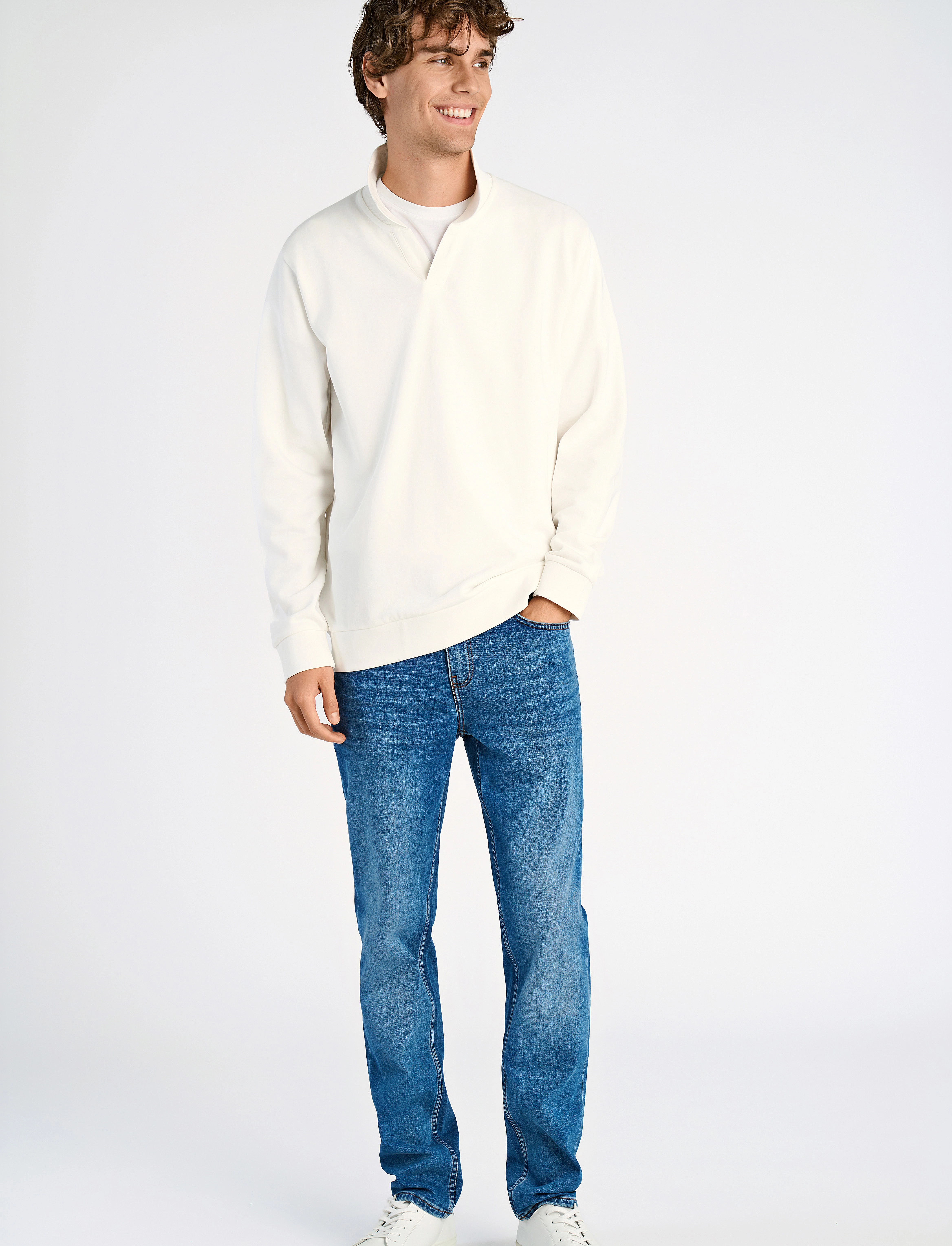Lindbergh - Jersey split neck w. collar L/ - long-sleeved polos - off white - 4