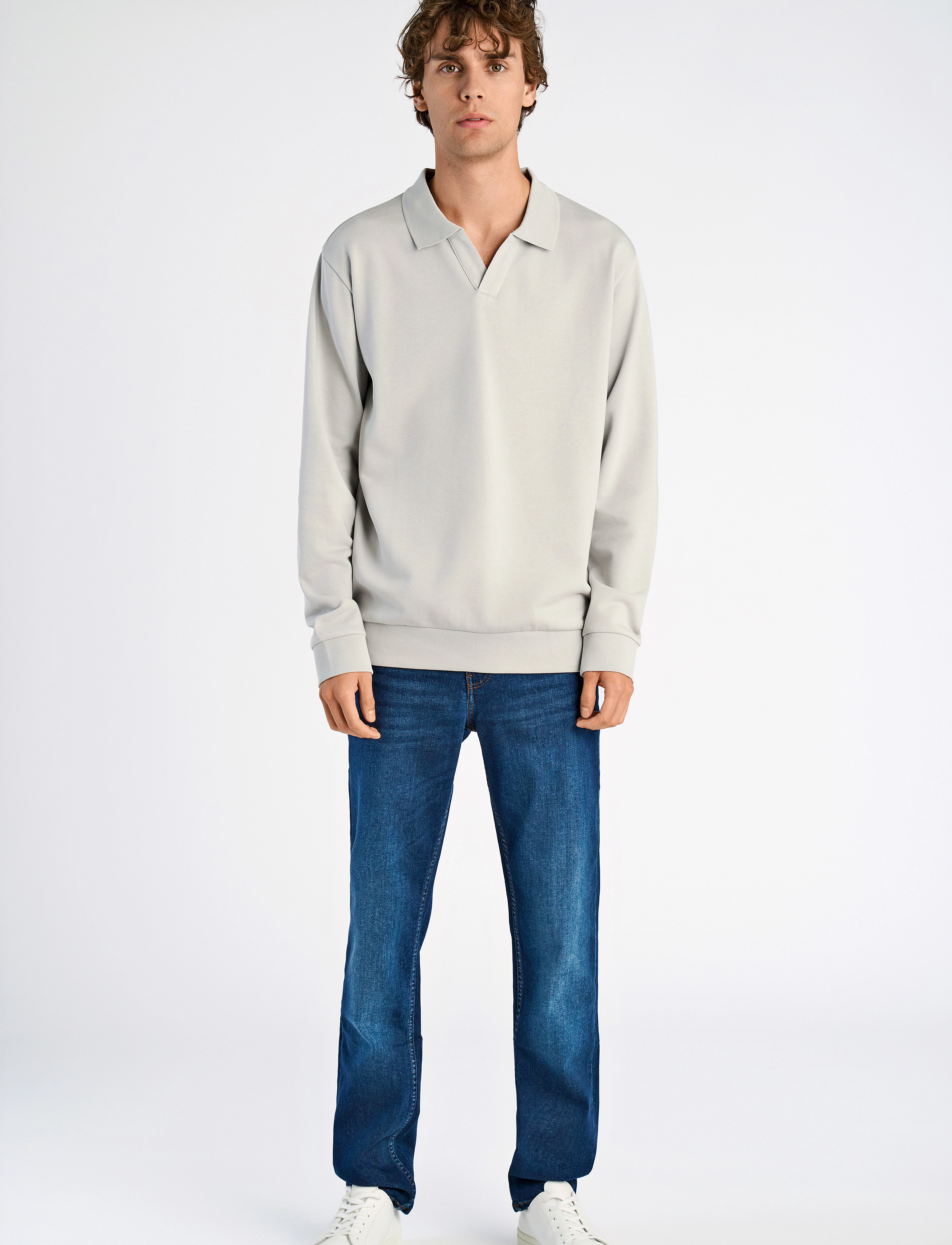 Lindbergh - Jersey split neck w. collar L/ - langärmelig - soft grey - 4