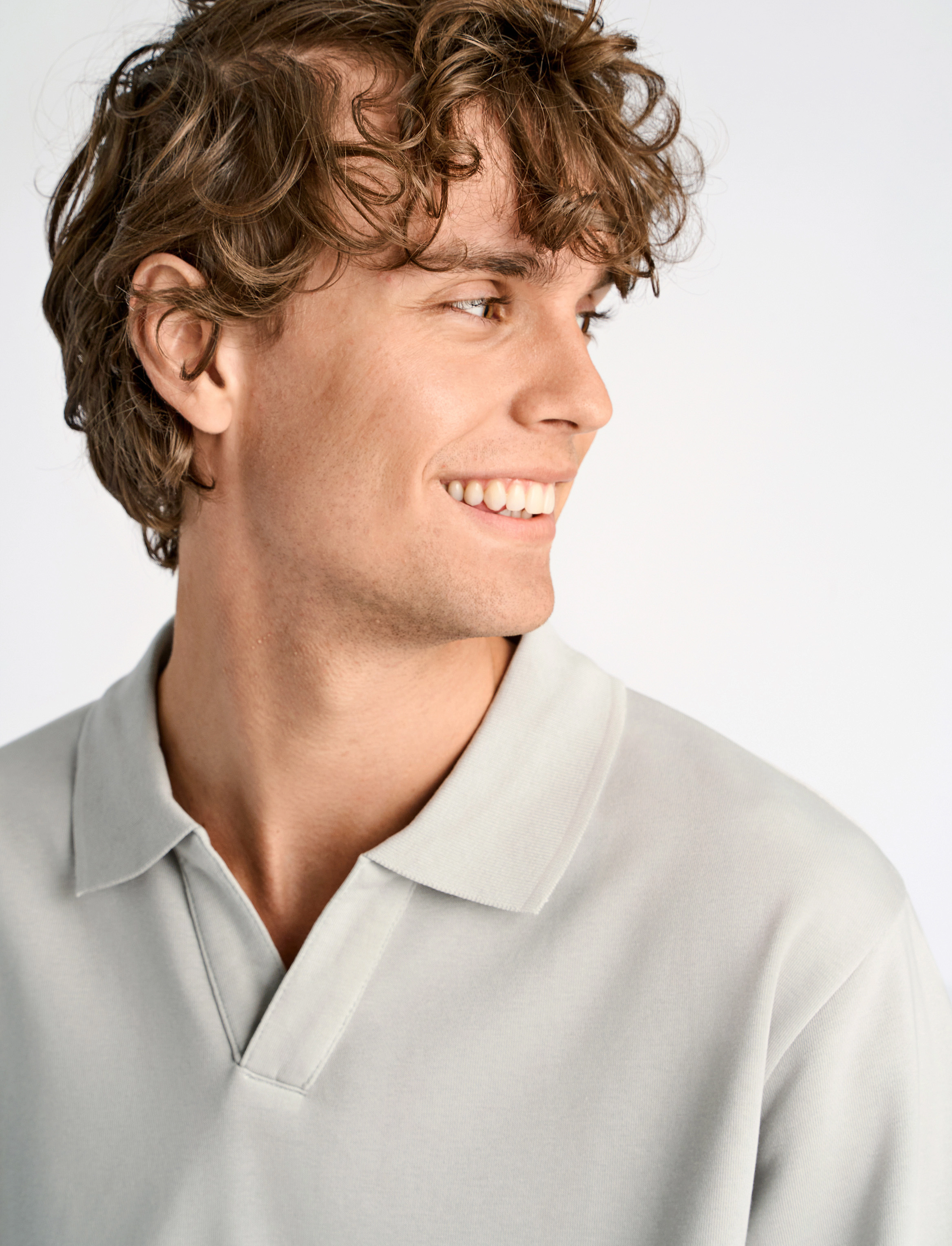 Lindbergh - Jersey split neck w. collar L/ - langärmelig - soft grey - 5