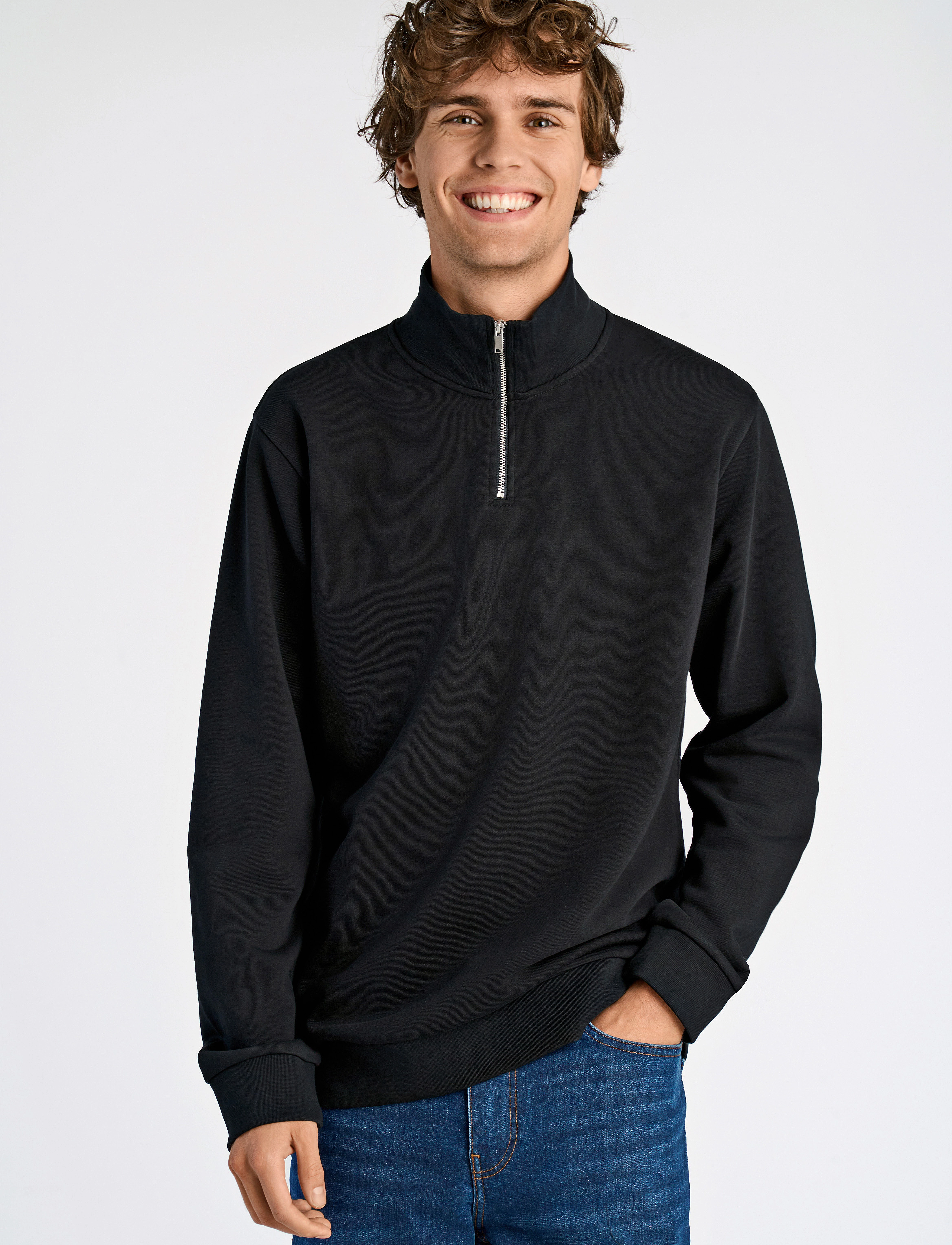 Lindbergh Jersey Half Zip Sweat, M, Black, Strik > Trøjer Med Halv Lynlås, Herre