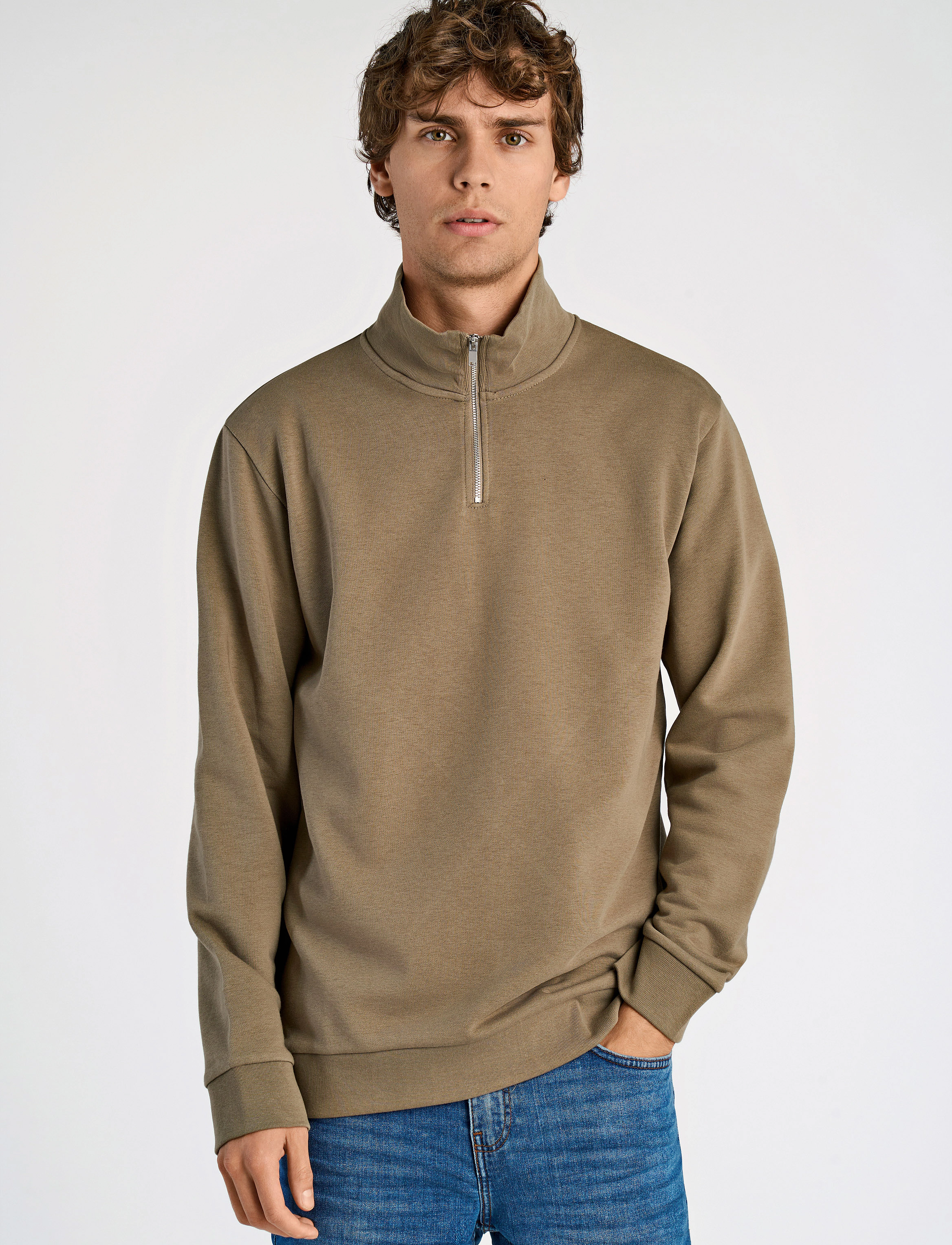 Lindbergh Jersey Half Zip Sweat, M, Brown, Strik > Trøjer Med Halv Lynlås, Herre