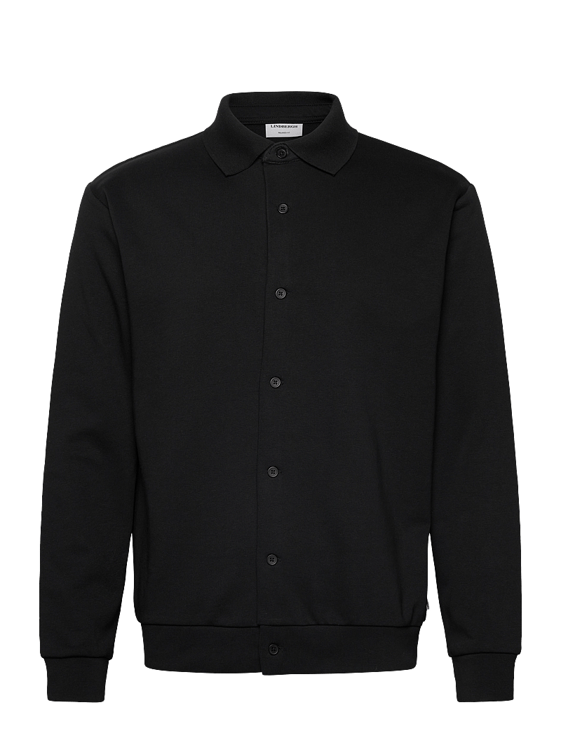 Lindbergh - Jersey button through pique L/S - vabaajasärgid - black - 1