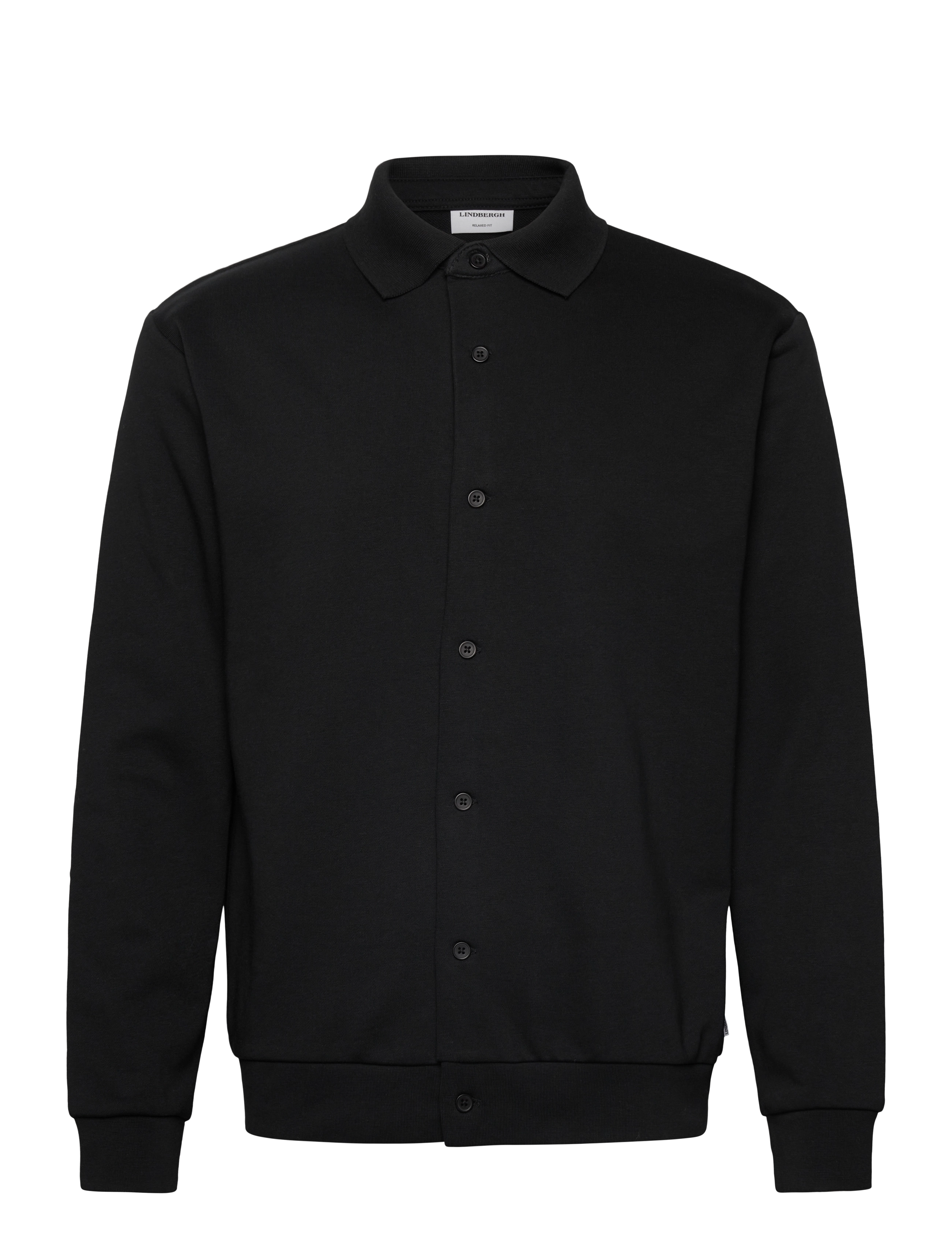 Lindbergh Jersey button through pique L/S - Lindbergh - BLACK / black