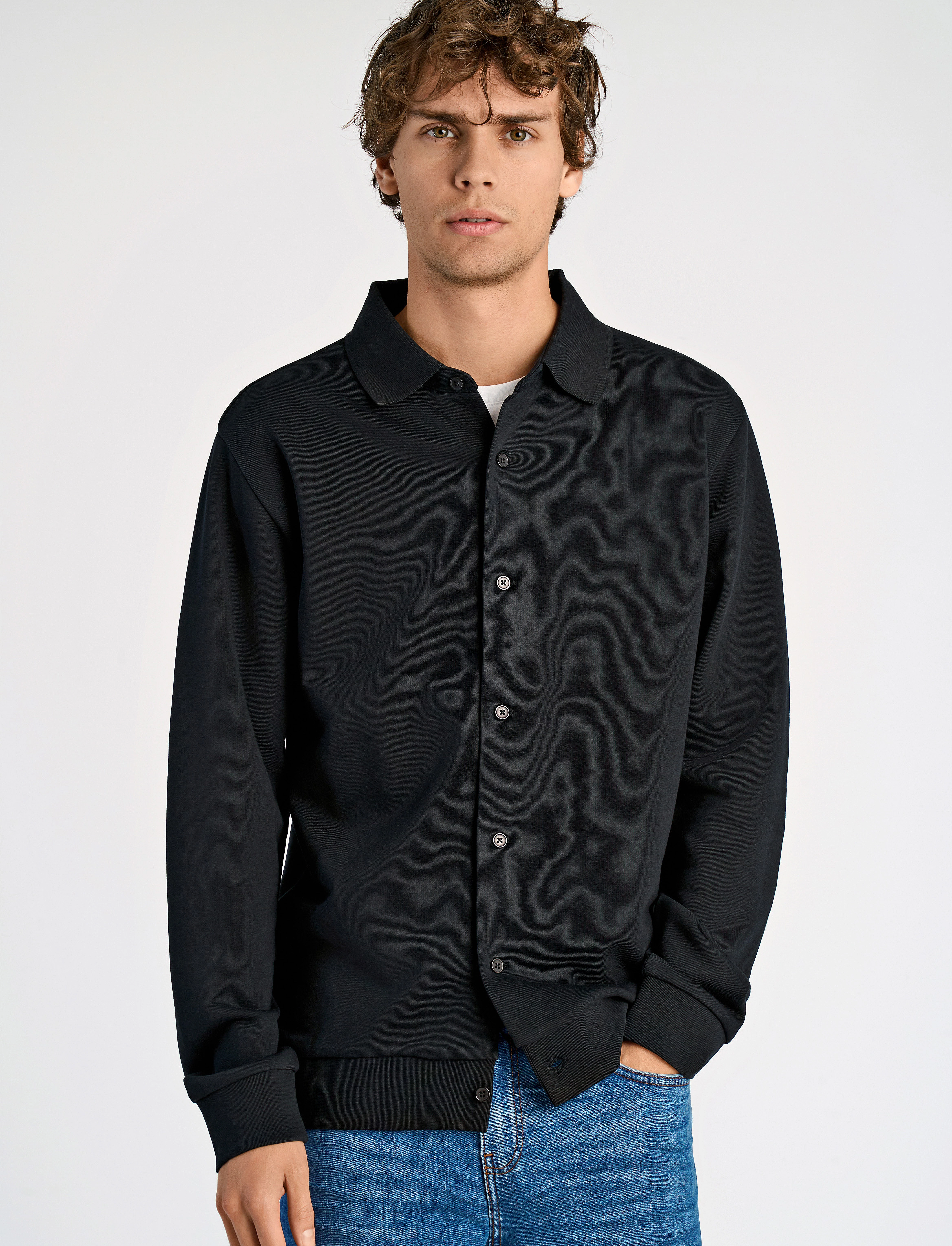 Jersey Button Through Pique L/S