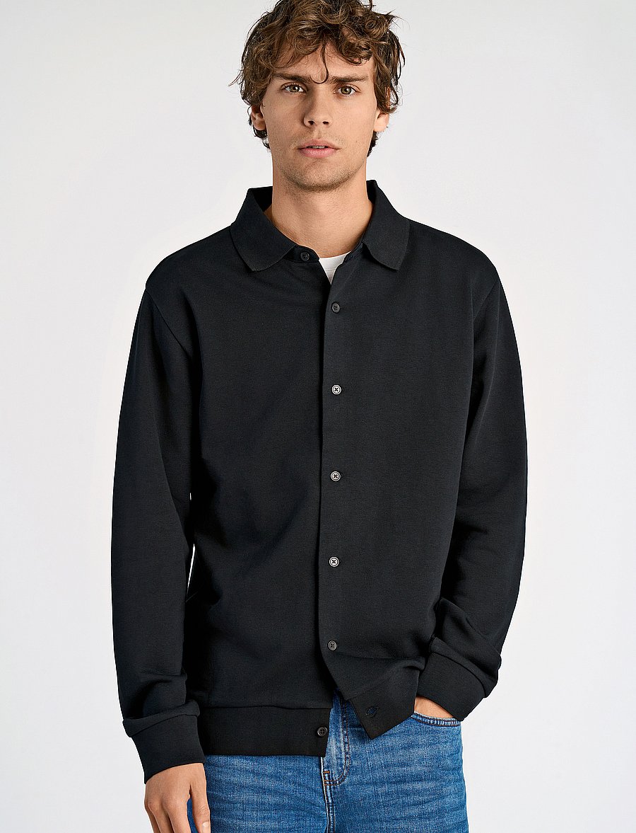 Lindbergh - Jersey button through pique L/S - casual skjortor - black - 0