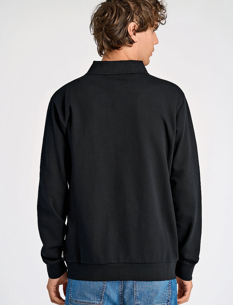 Lindbergh - Jersey button through pique L/S - vabaajasärgid - black - 3