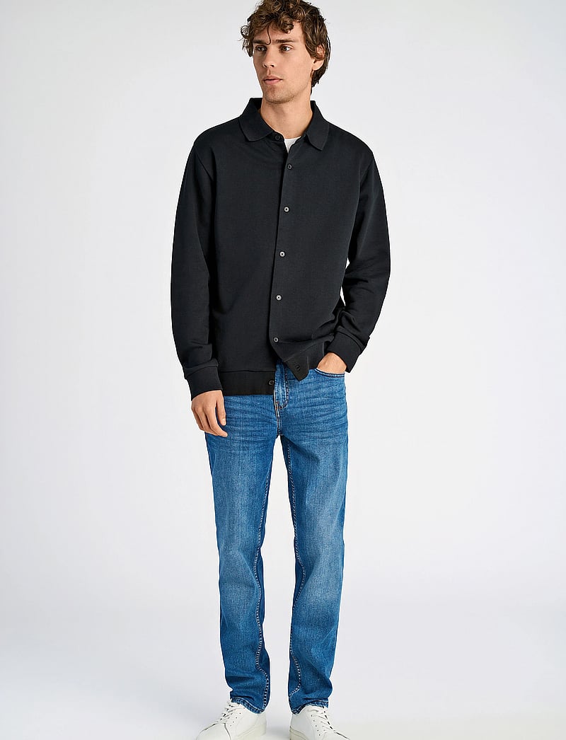 Lindbergh - Jersey button through pique L/S - vabaajasärgid - black - 4