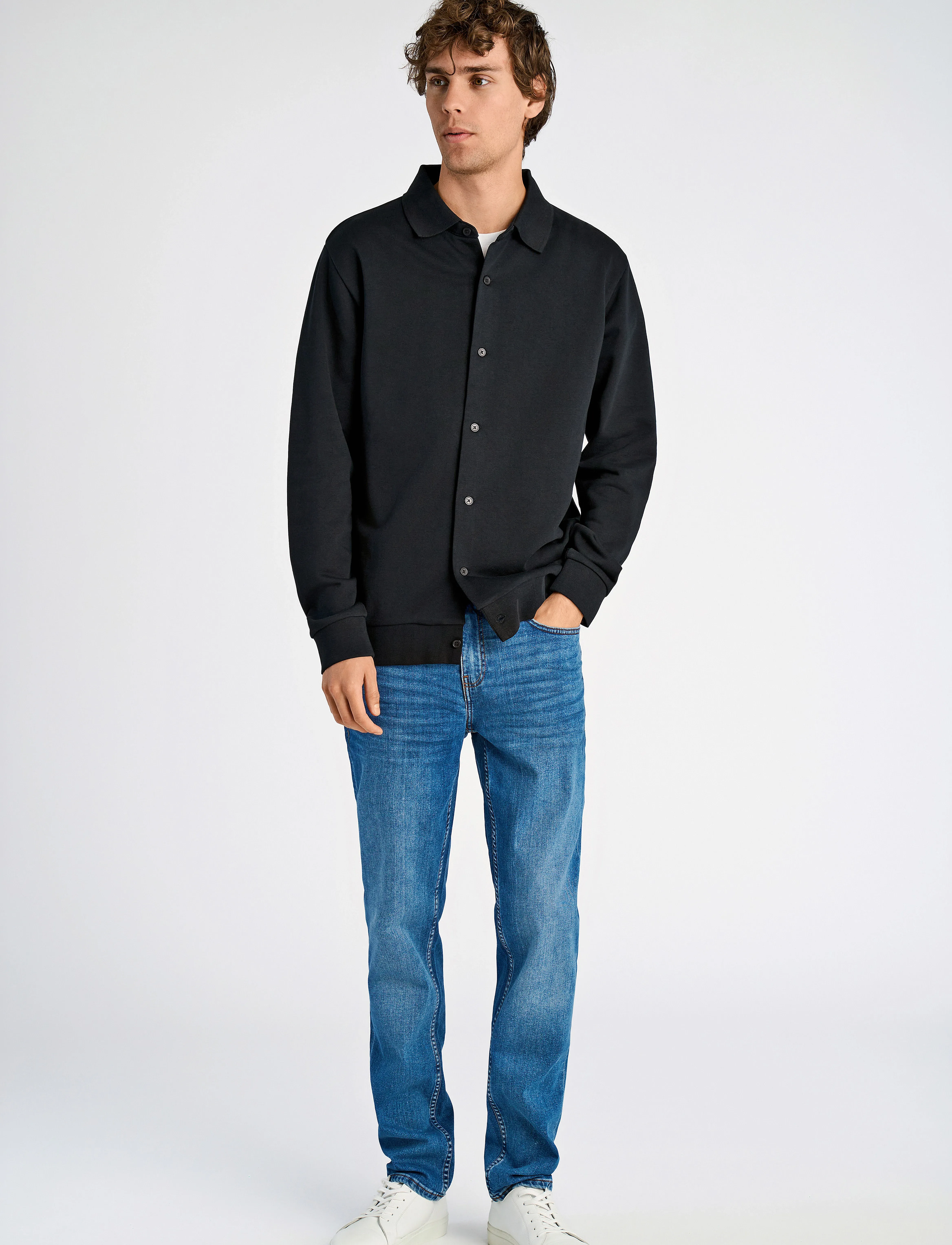 Lindbergh - Jersey button through pique L/S - födelsedagspresenter - black - 4