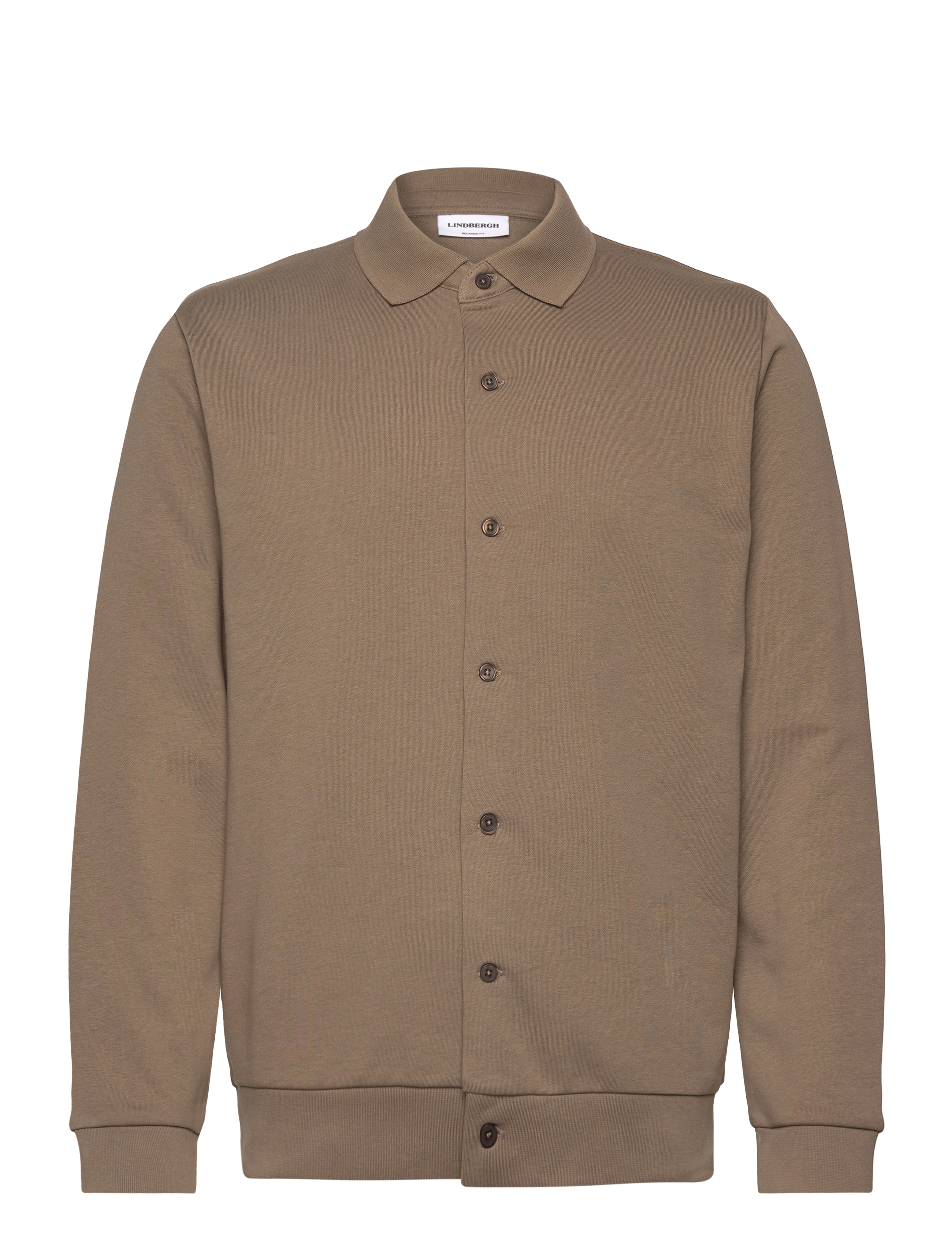 Lindbergh Jersey button through pique L/S - Lindbergh - DK STONE / brown