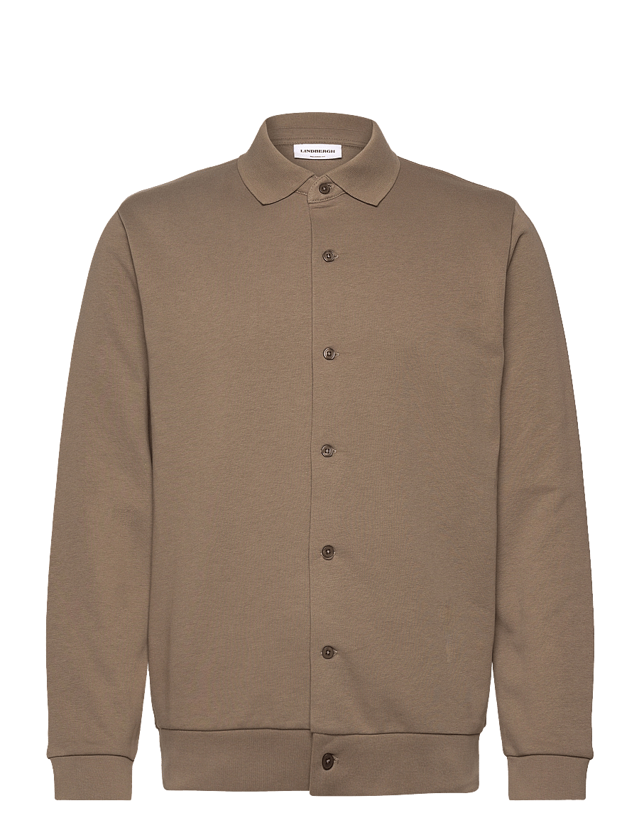 Lindbergh - Jersey button through pique L/S - casual hemden - dk stone - 1