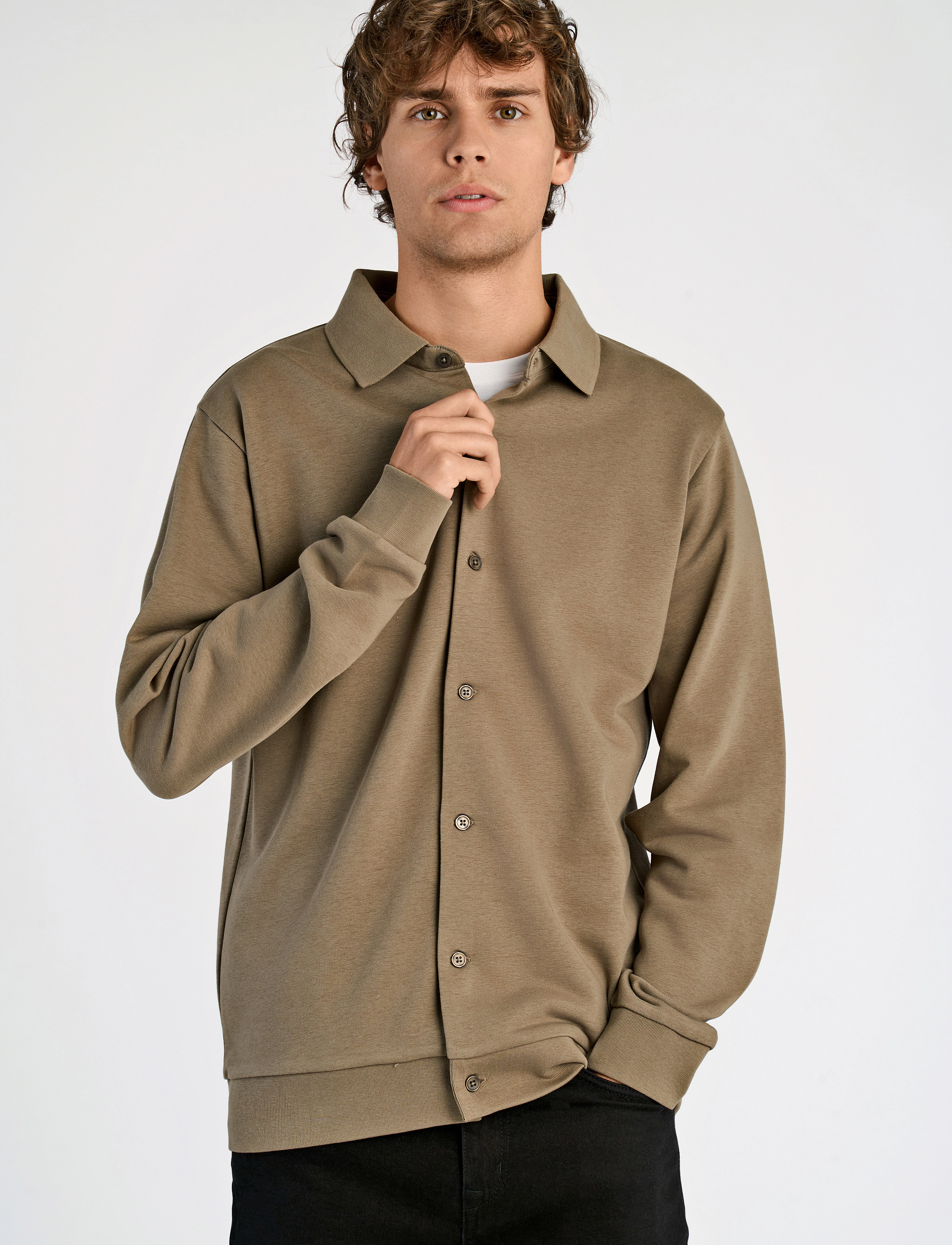 Jersey Button Through Pique L/S