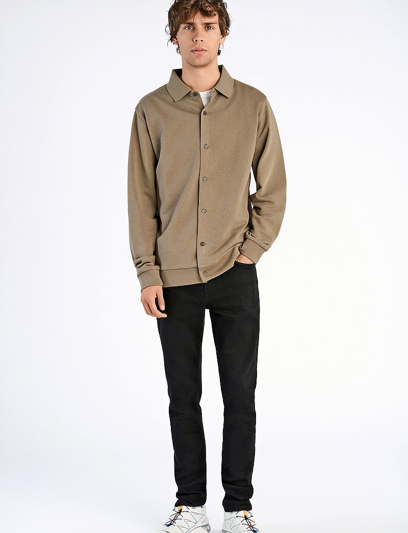 Lindbergh - Jersey button through pique L/S - casual hemden - dk stone - 4