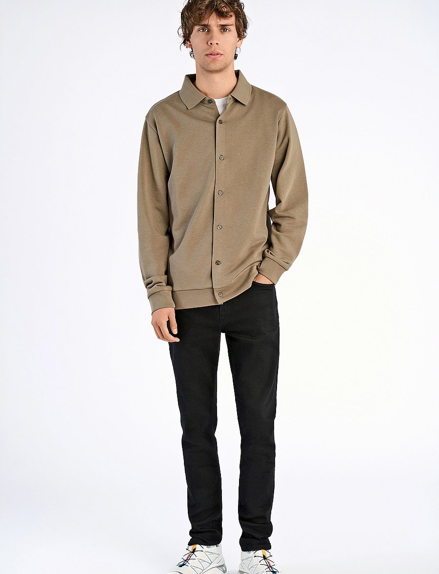 Lindbergh - Jersey button through pique L/S - casual hemden - dk stone - 4