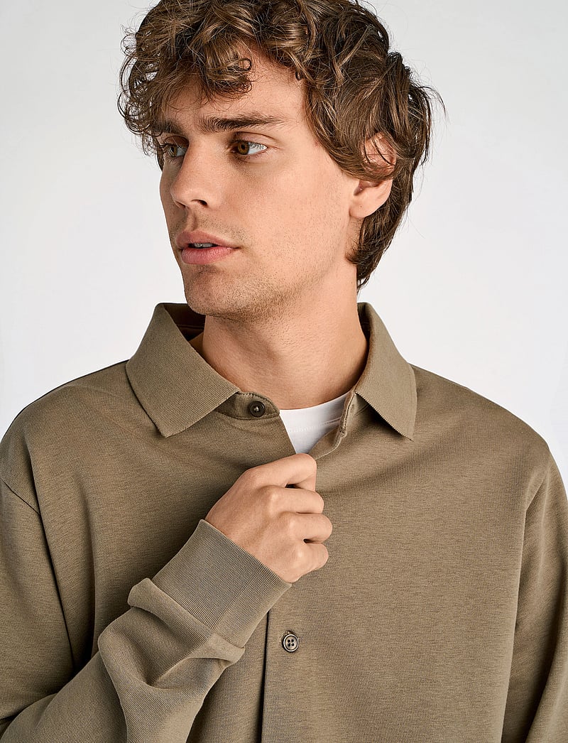 Lindbergh - Jersey button through pique L/S - casual hemden - dk stone - 5