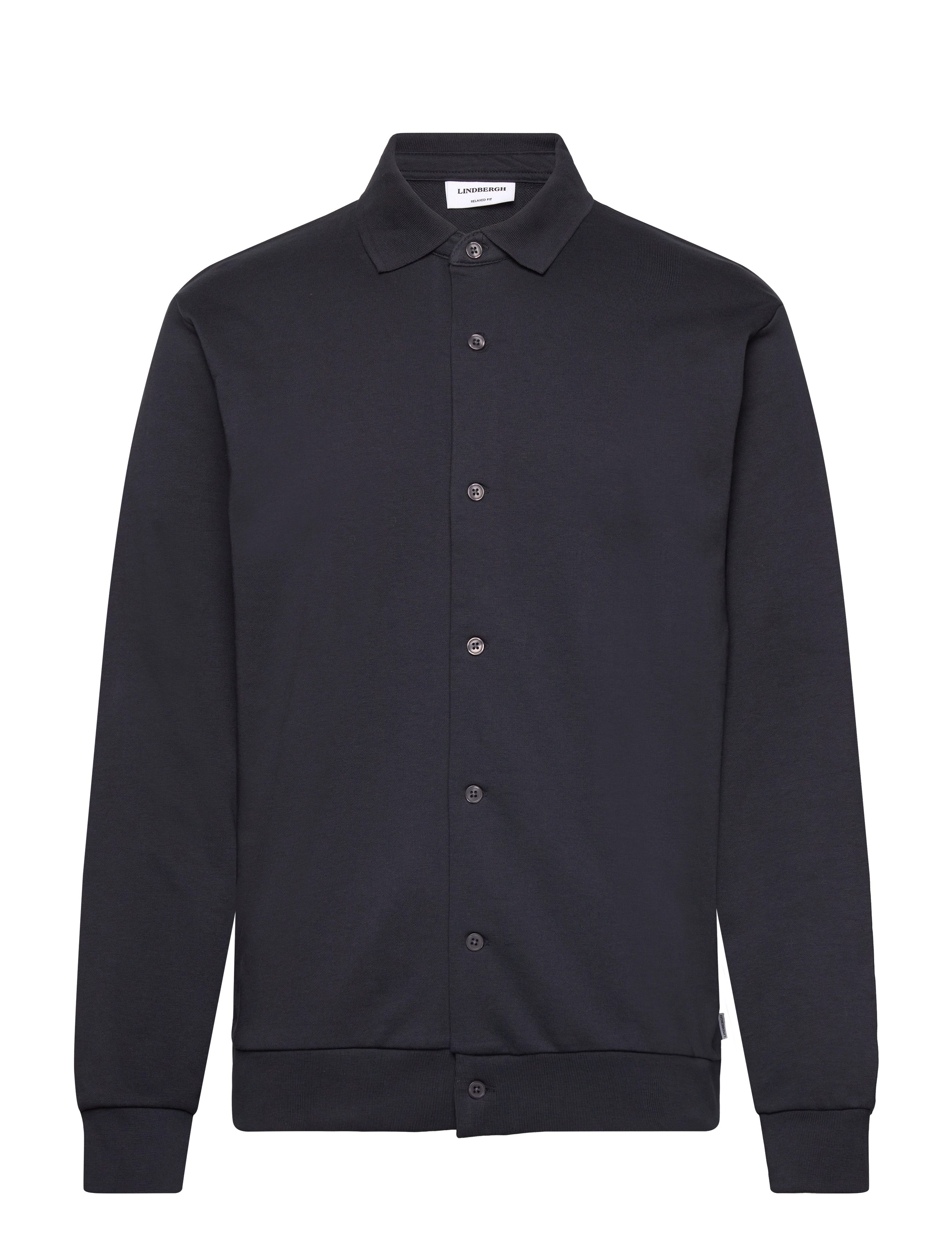 Lindbergh Jersey button through pique L/S - Lindbergh - NAVY / black