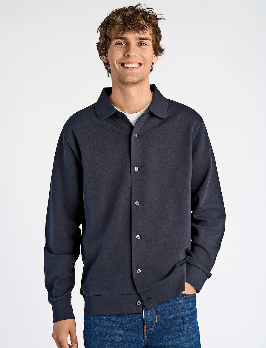 Lindbergh - Jersey button through pique L/S - vabaajasärgid - navy - 0