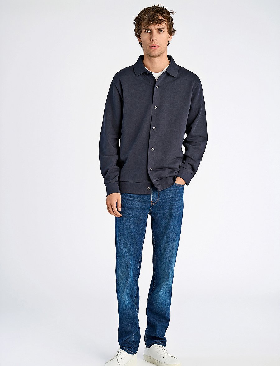 Lindbergh - Jersey button through pique L/S - vabaajasärgid - navy - 4