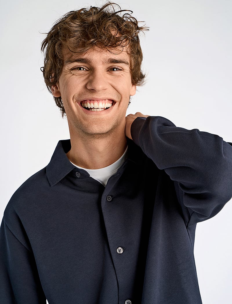 Lindbergh - Jersey button through pique L/S - casual skjorter - navy - 5