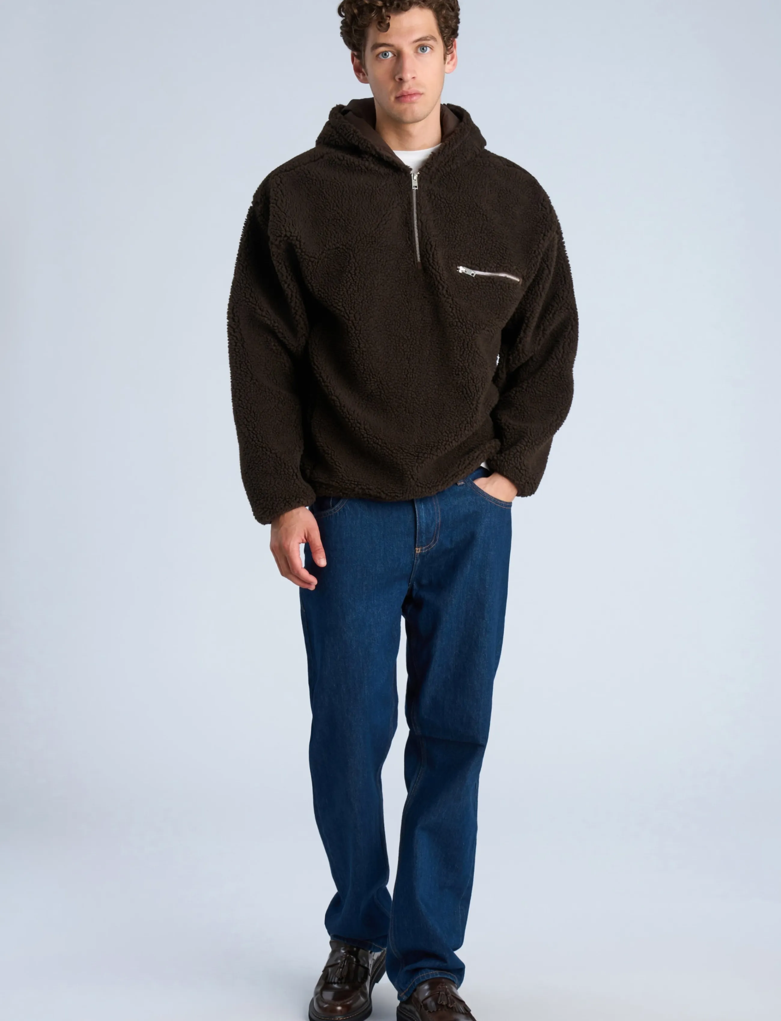 Lindbergh Half zip pile hoodie - Teddypuserot - DK BROWN / brown