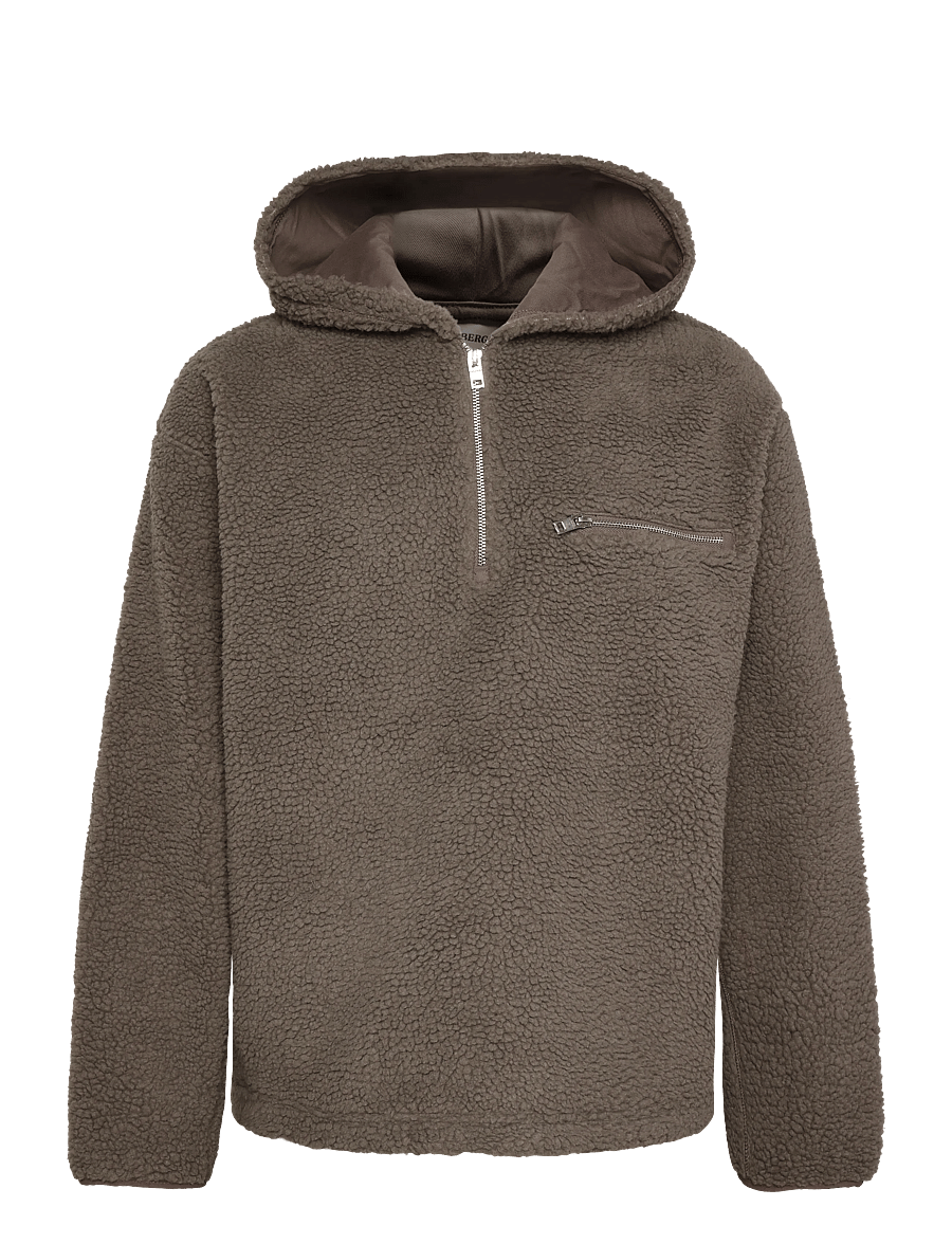 Lindbergh - Half zip pile hoodie - teddy-pusad - dk sand - 0