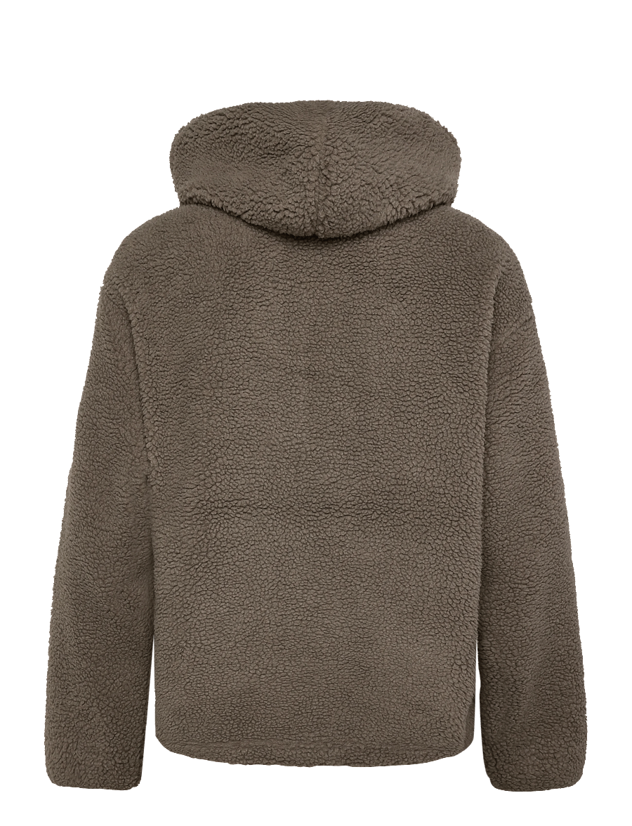 Lindbergh - Half zip pile hoodie - teddy-pusad - dk sand - 1