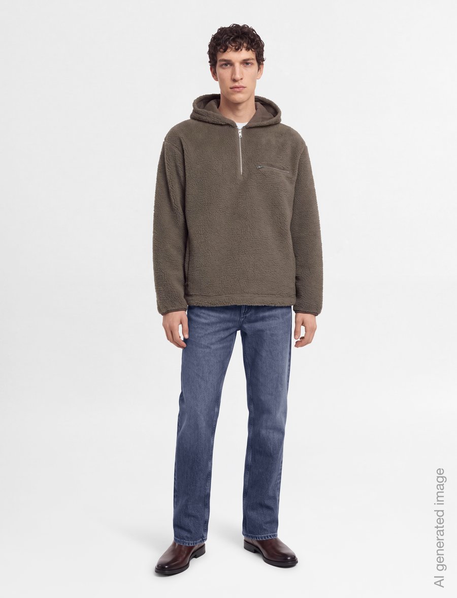 Lindbergh - Half zip pile hoodie - teddy sweaters - dk sand - 0