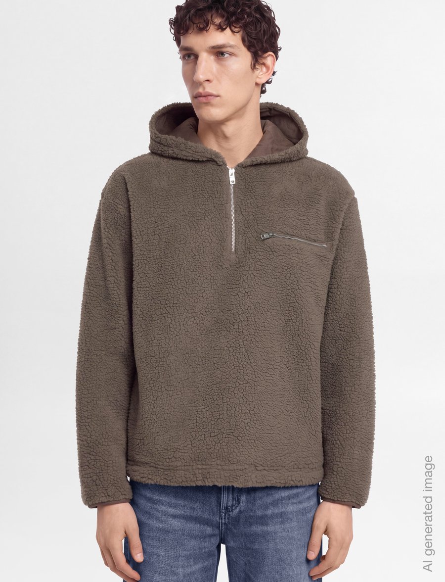 Lindbergh - Half zip pile hoodie - teddy sweaters - dk sand - 3