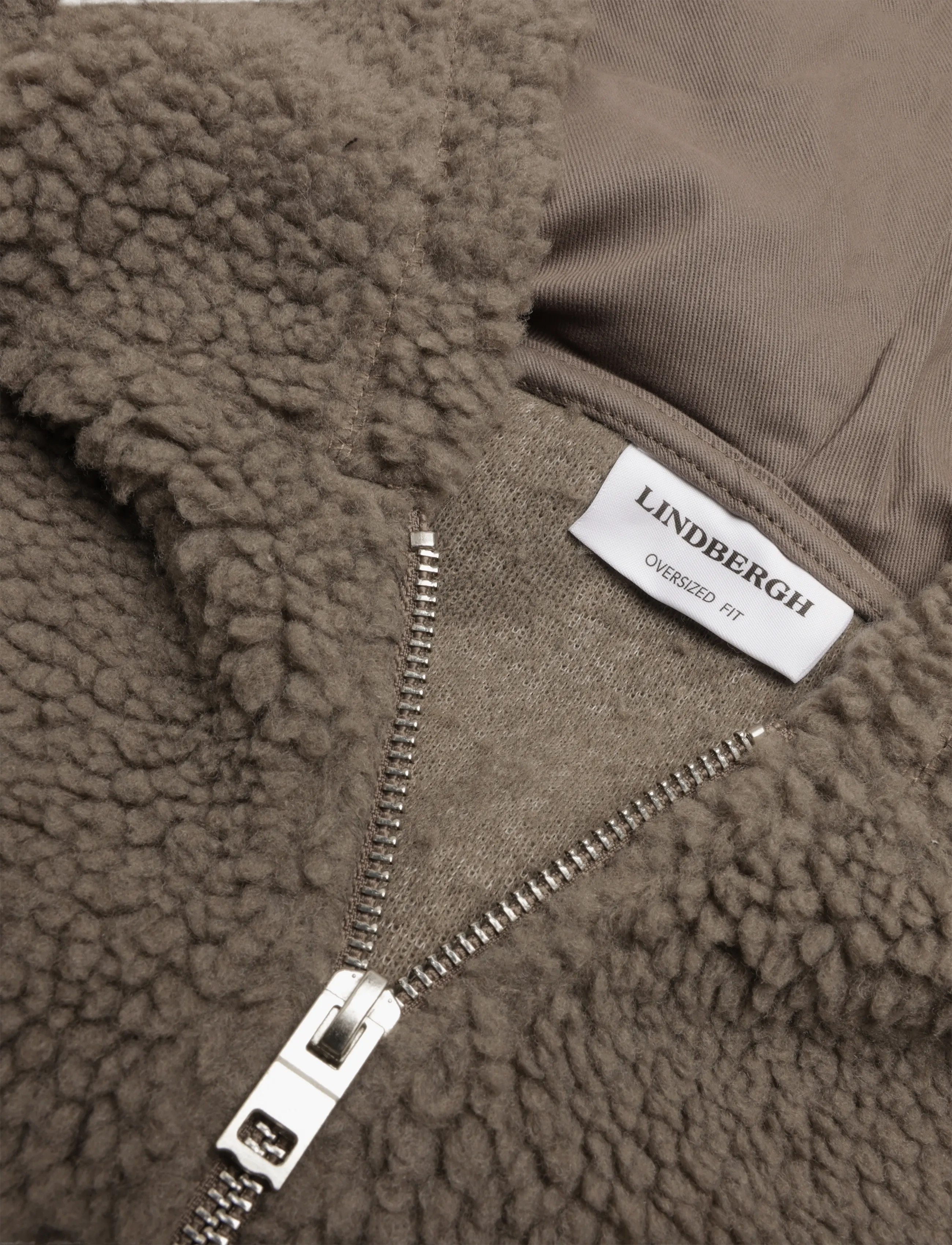 Lindbergh - Half zip pile hoodie - teddy-pusad - dk sand - 2