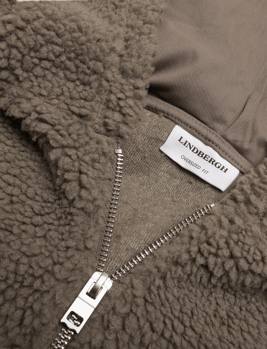 Lindbergh - Half zip pile hoodie - teddy-pusad - dk sand - 2