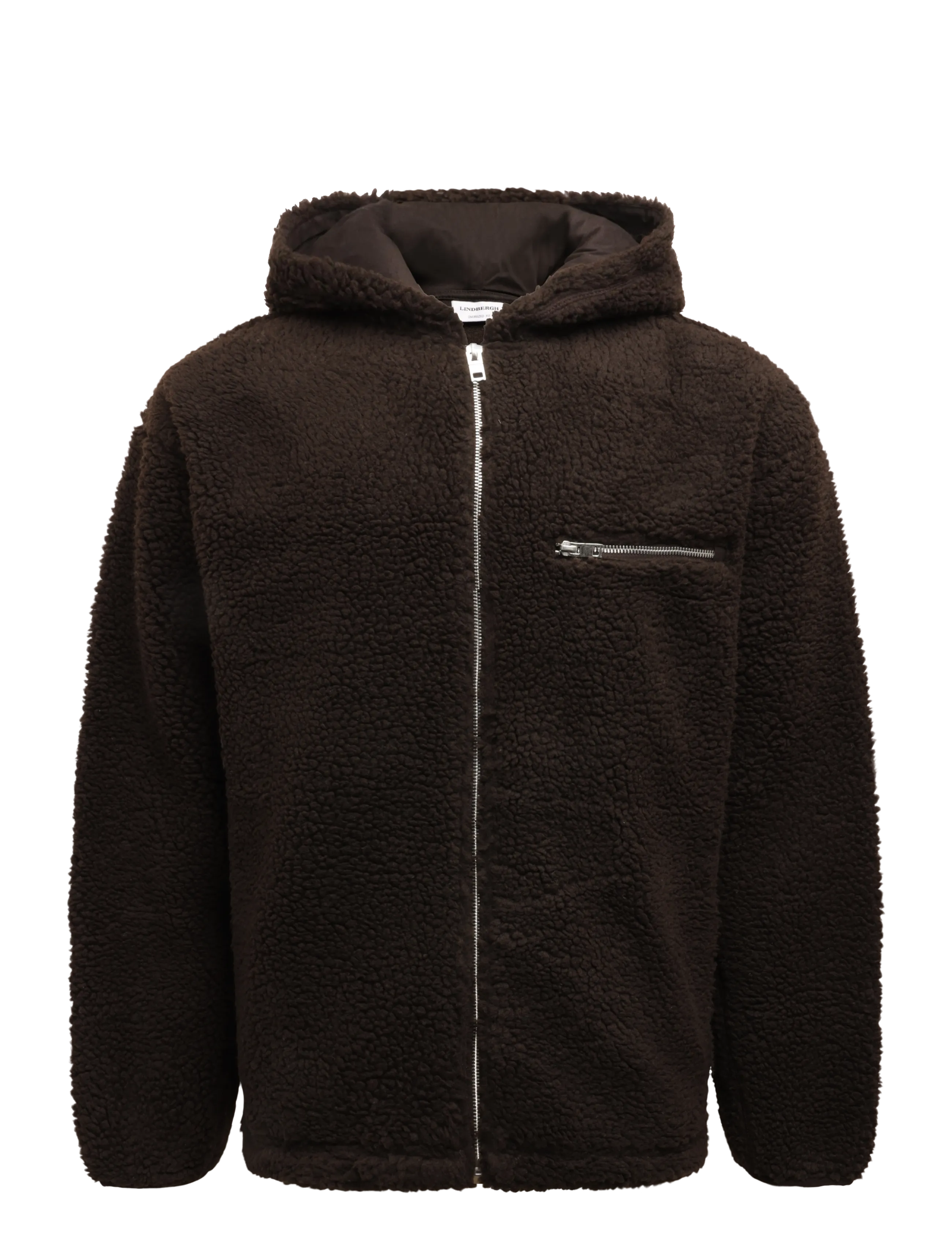 Lindbergh Zip trough pile hoodie - Ytterkläder - DK BROWN / brown