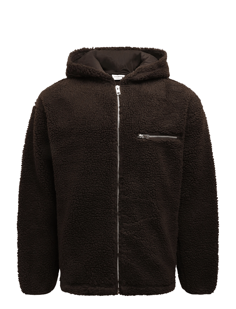 Lindbergh - Zip trough pile hoodie - höstjackor - dk brown - 0