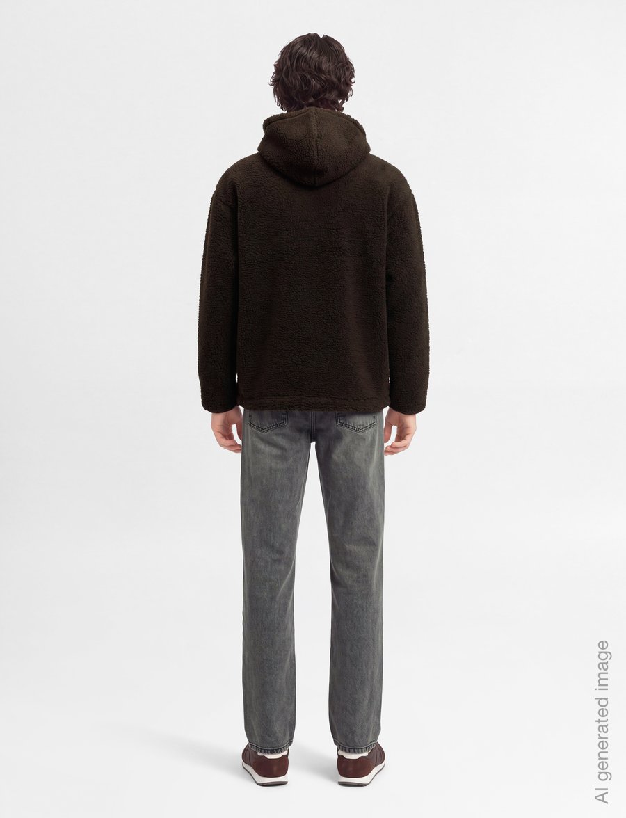 Lindbergh - Zip trough pile hoodie - teddy-pusad - dk brown - 4