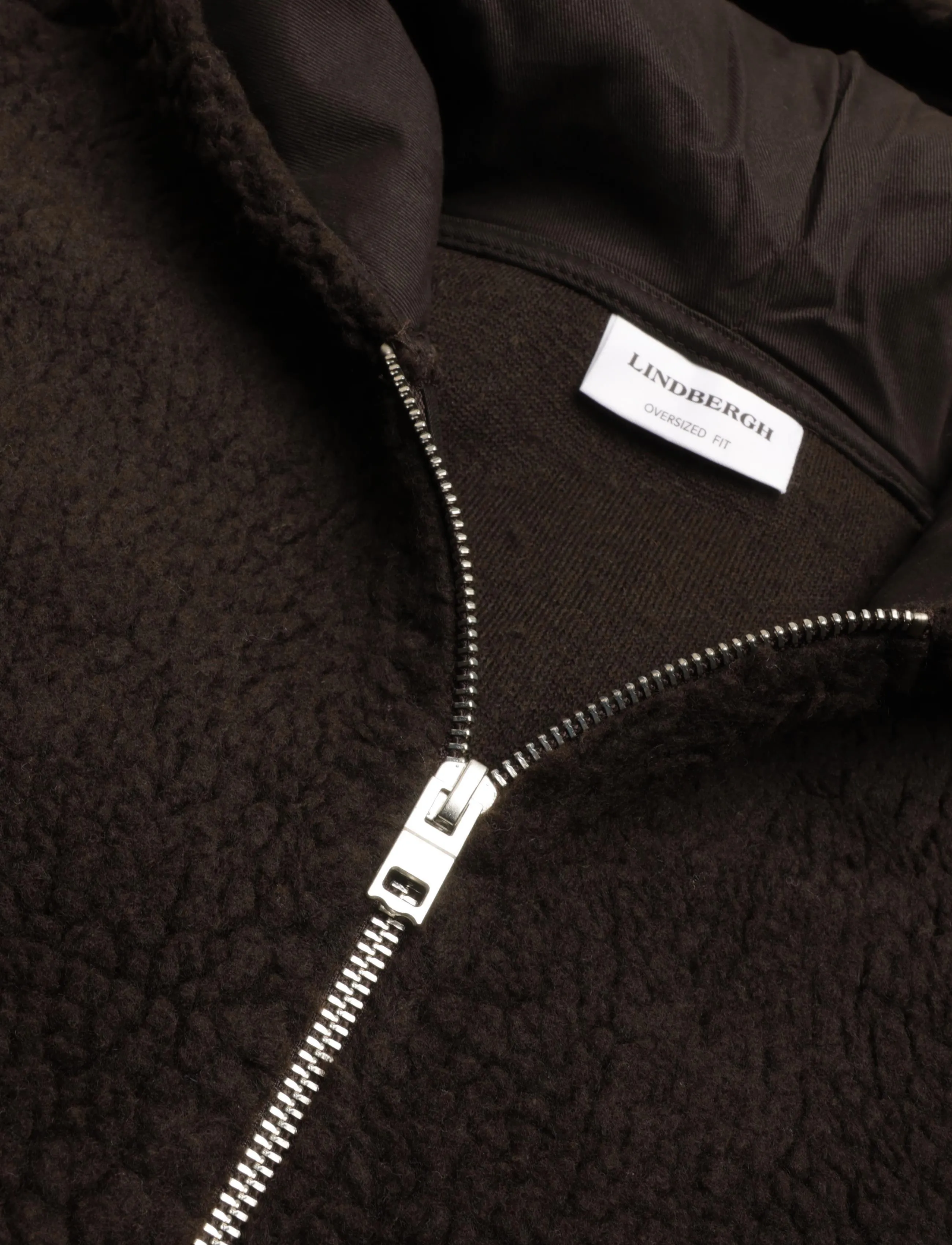Lindbergh - Zip trough pile hoodie - höstjackor - dk brown - 2
