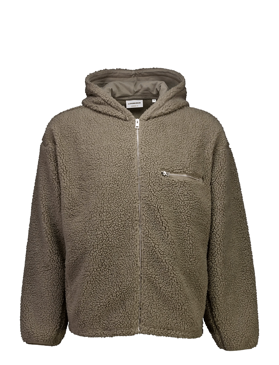 Lindbergh - Zip trough pile hoodie - höstjackor - dk sand - 1