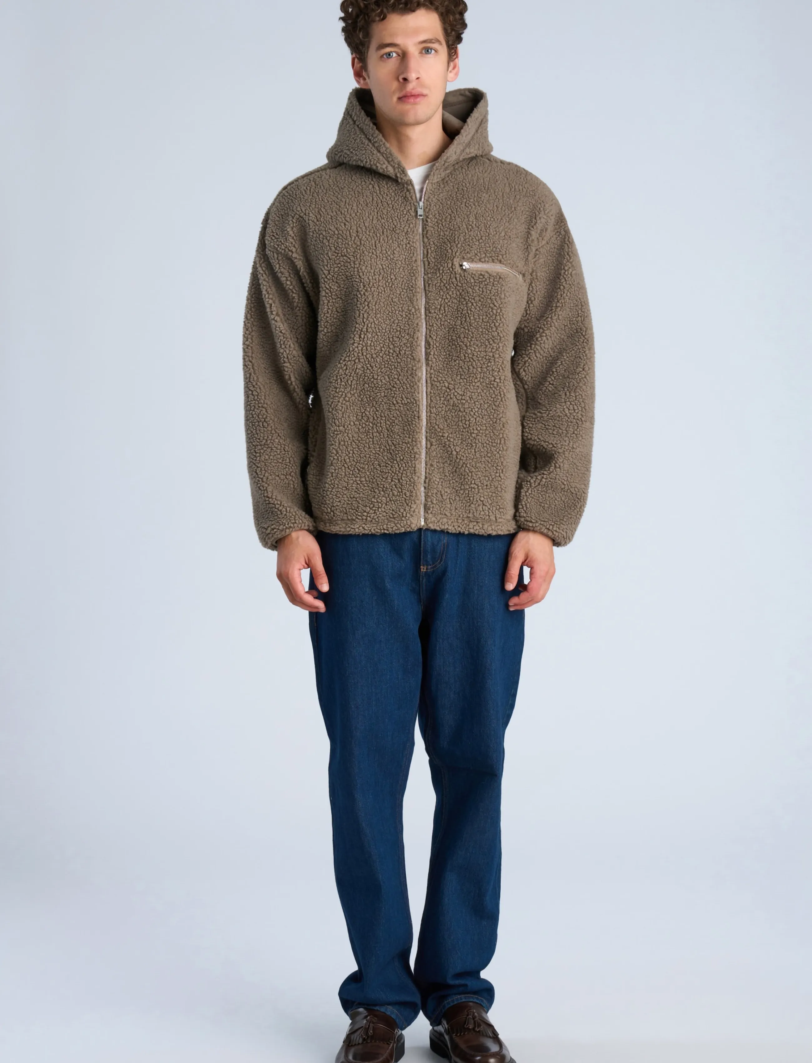 Lindbergh Zip trough pile hoodie - Jackor - DK SAND / khaki/green