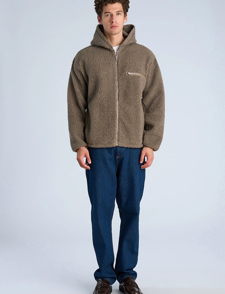 Lindbergh - Zip trough pile hoodie - höstjackor - dk sand - 0