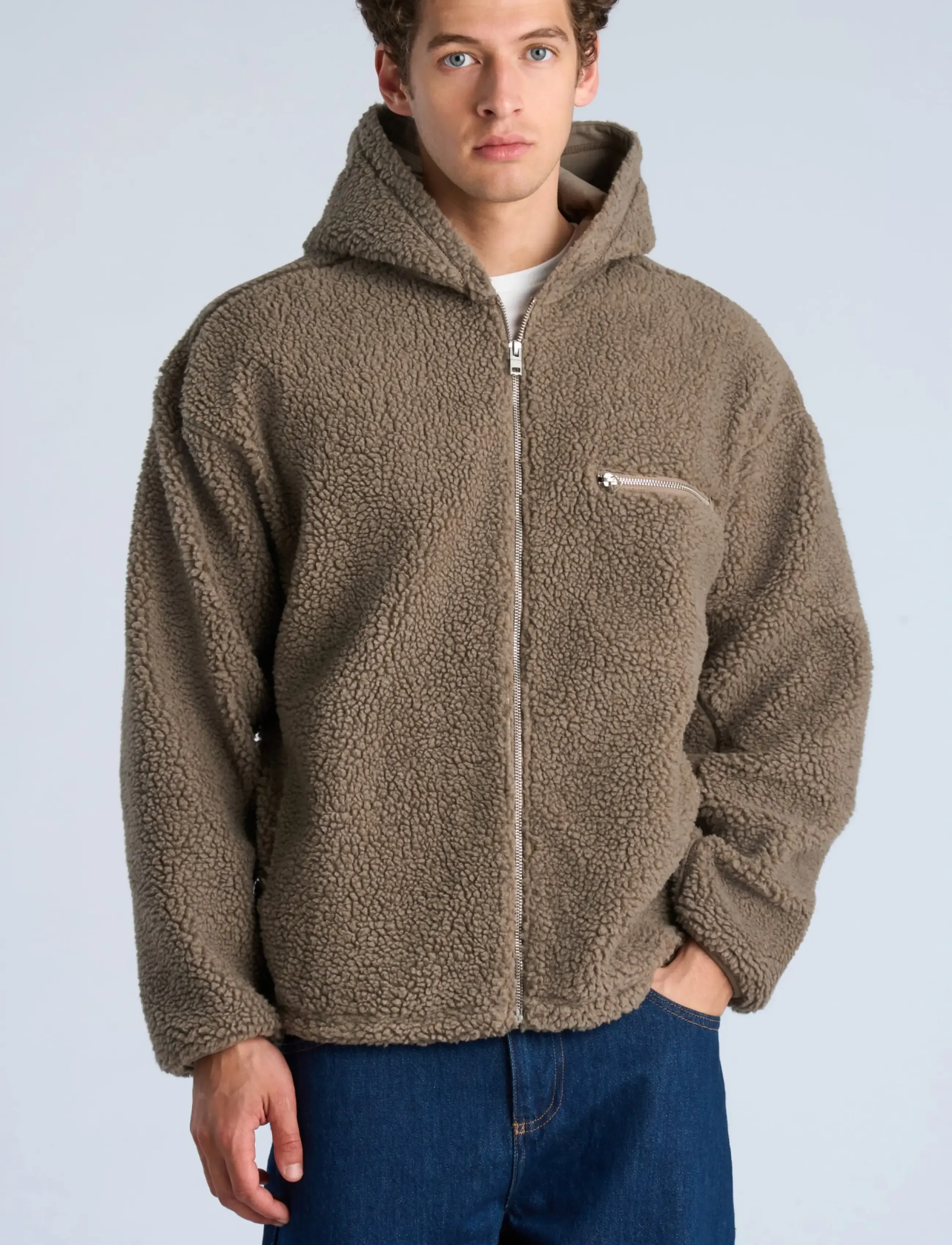 Lindbergh - Zip trough pile hoodie - höstjackor - dk sand - 3