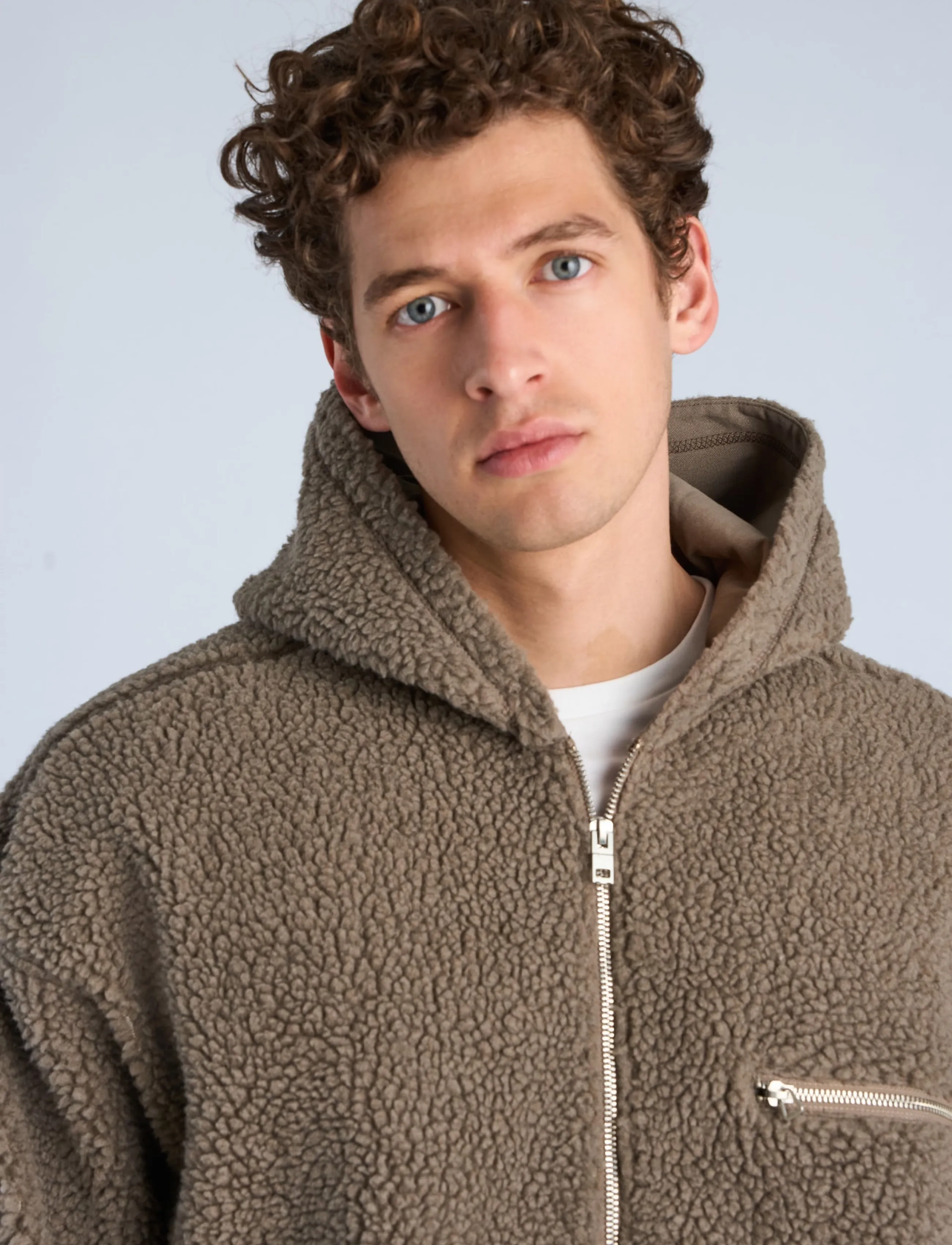 Lindbergh - Zip trough pile hoodie - höstjackor - dk sand - 5