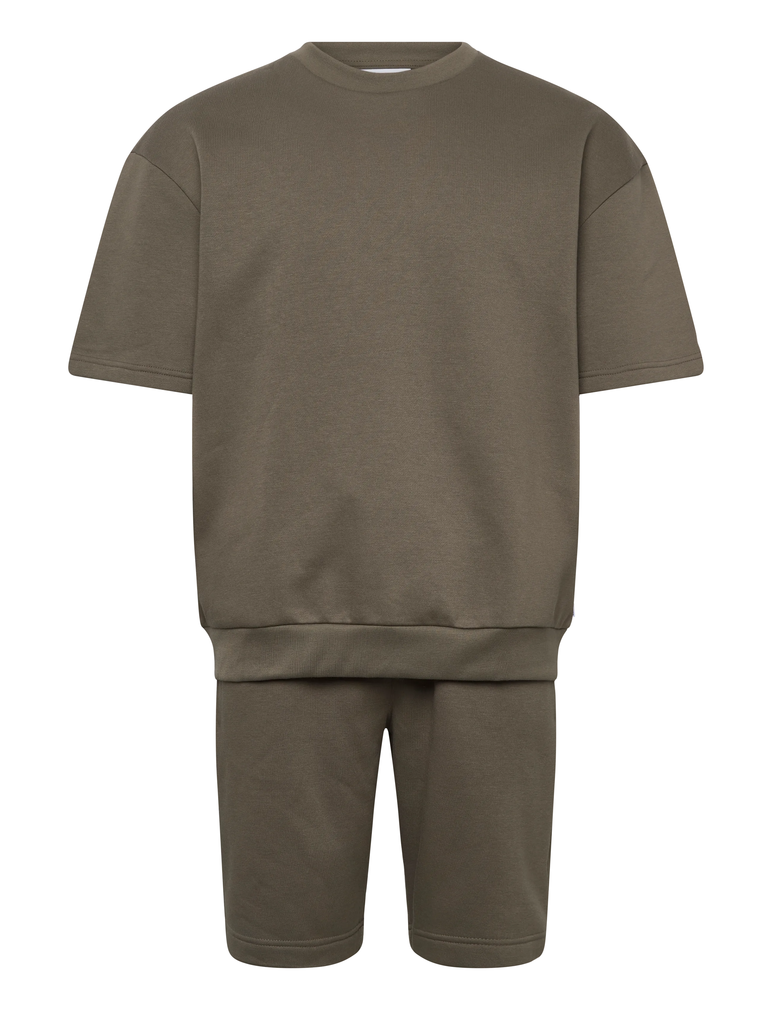 Lindbergh Oversized S/S Sweatshirt+Shorts, M, Khaki green, Sweatshirts & Hættetrøjer > Træningsdragter - Sæt, Herre