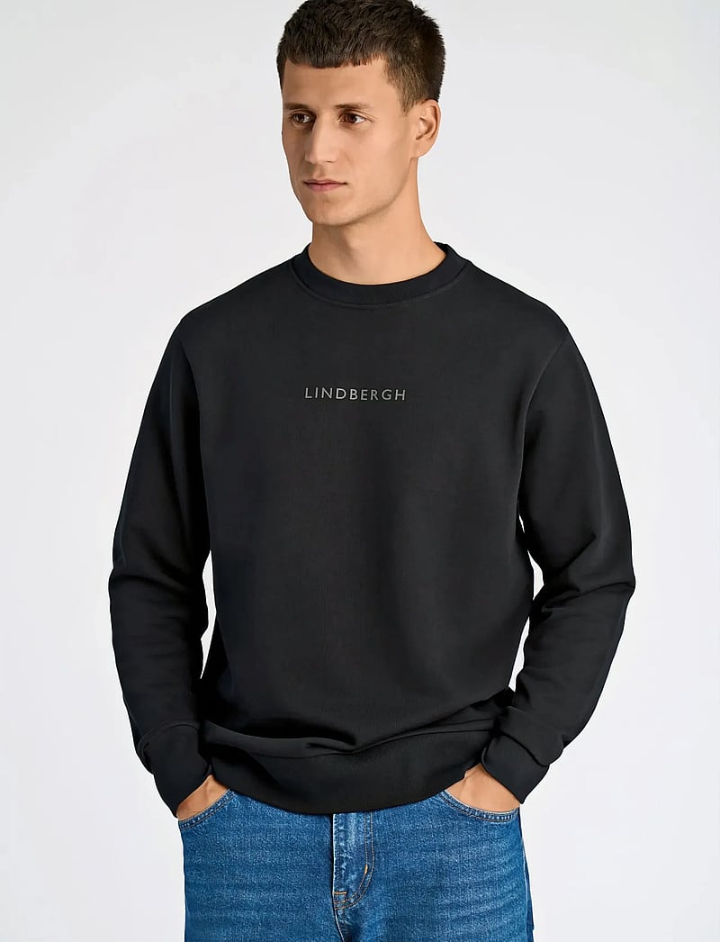 Lindbergh - Logo chest print o-neck sweat - kolekcijos - black - 3