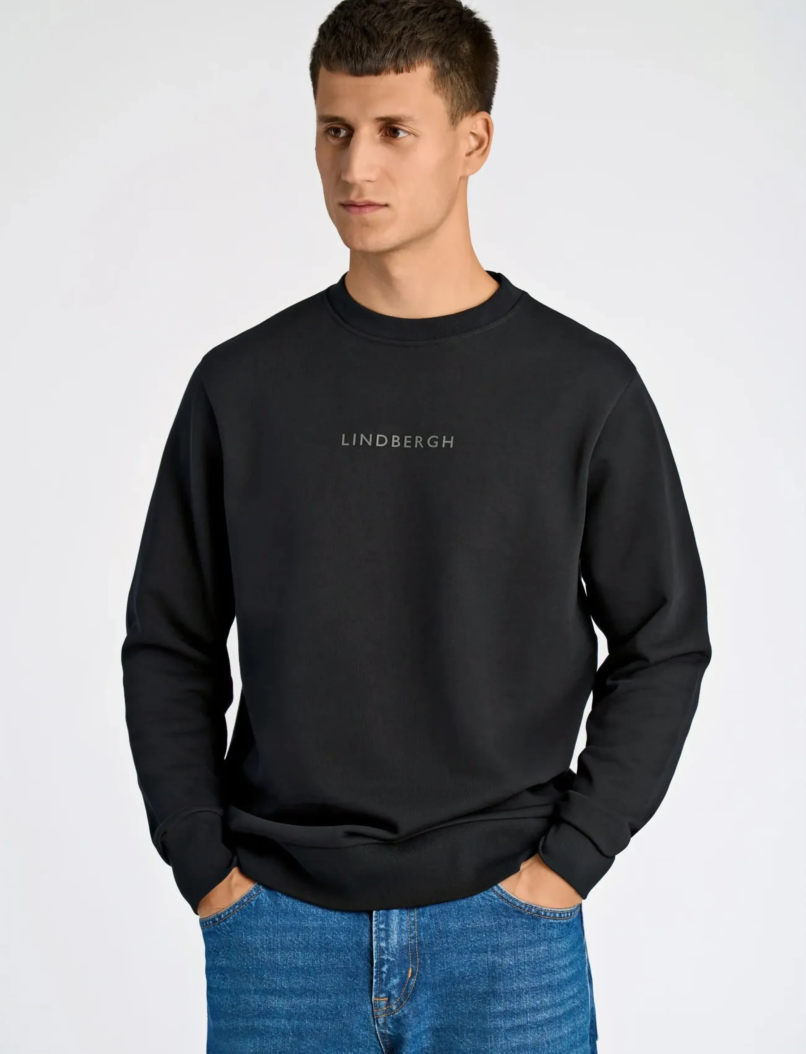 Lindbergh - Logo chest print o-neck sweat - kollektionen - black - 3