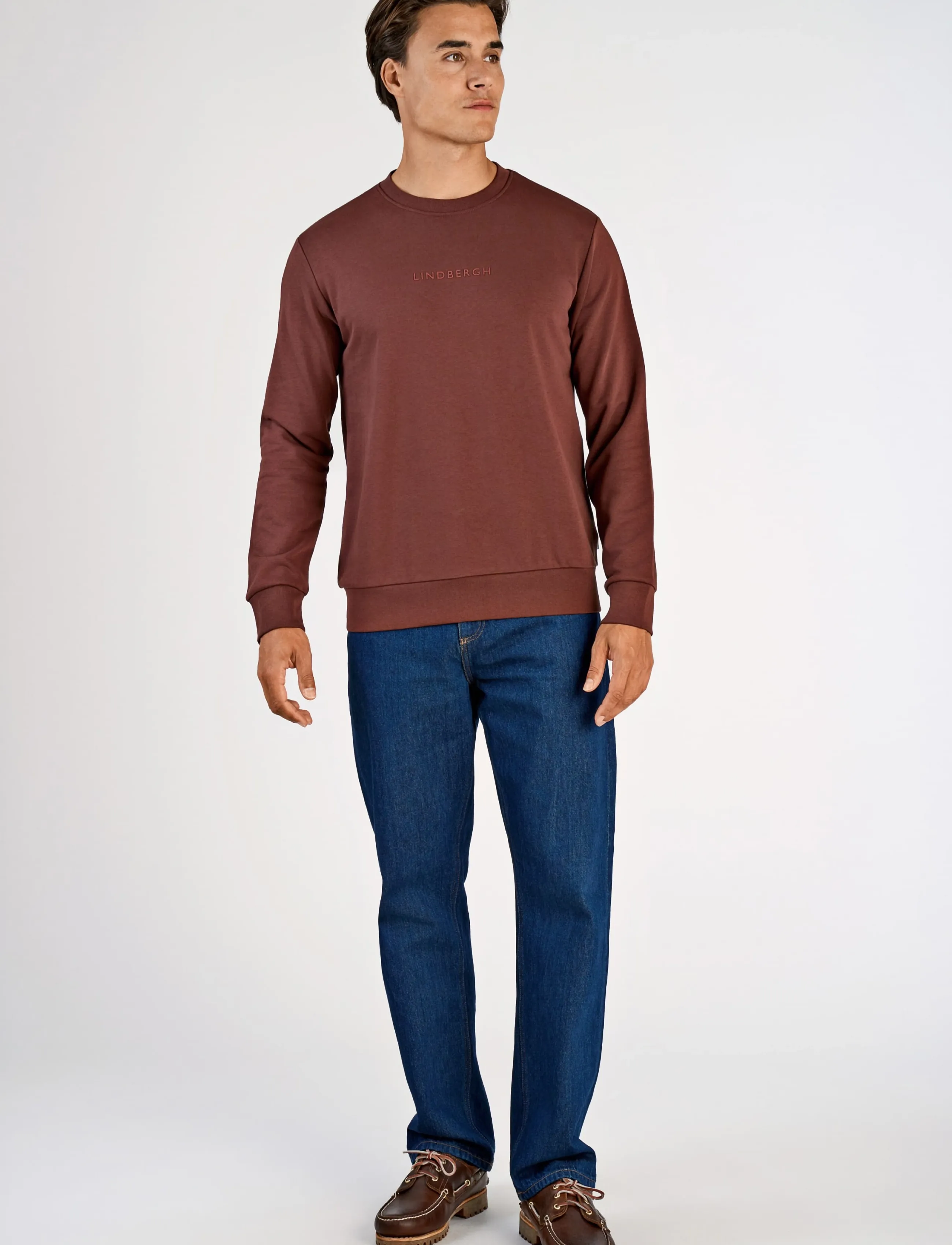 Lindbergh Logo chest print o-neck sweat - Lindbergh - BURGUNDY / burgundy