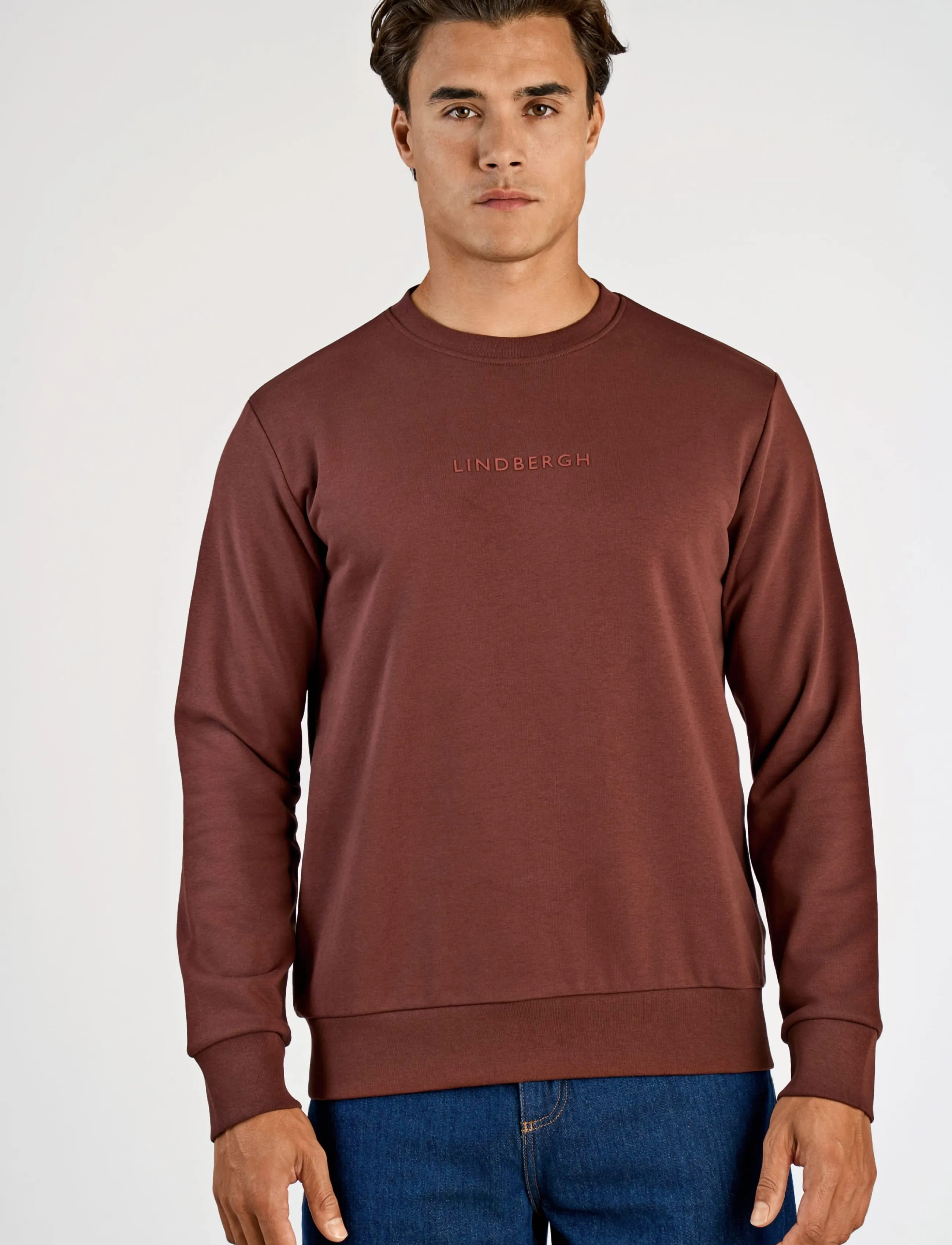 Lindbergh - Logo chest print o-neck sweat - sweatshirts - burgundy - 3