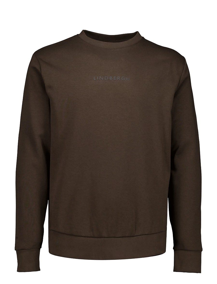 Lindbergh - Logo chest print o-neck sweat - sweatshirts - dk brown - 1