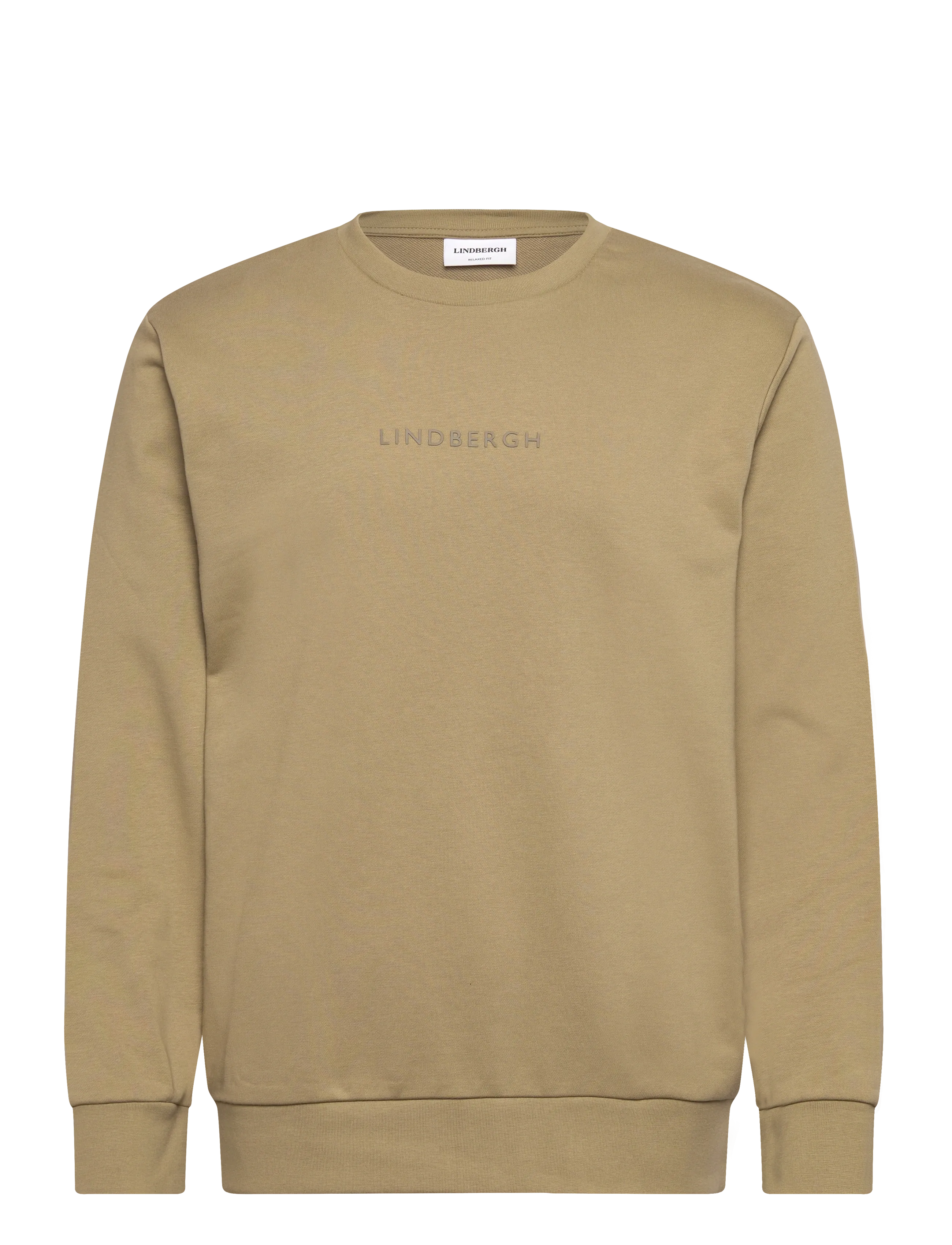 Lindbergh Logo chest print o-neck sweat - Sweatshirts - DUSTY GREEN / beige