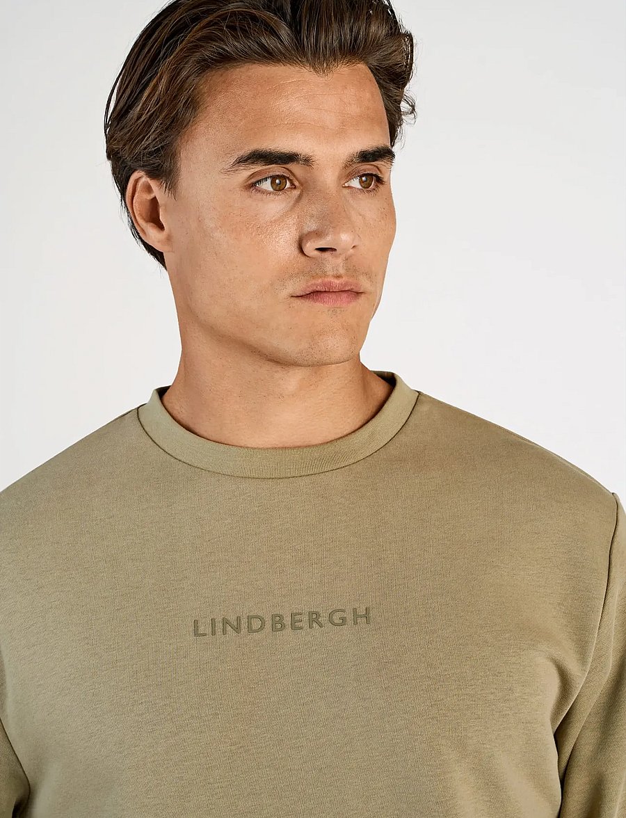 Lindbergh - Logo chest print o-neck sweat - kollektsioonid - dusty green - 5